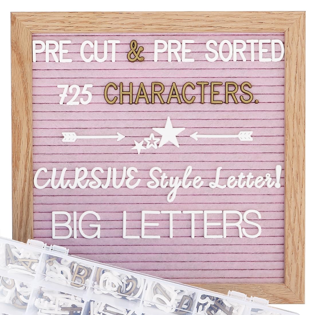 Pink Felt Letter Board 10x10 Inch, Pre Cut & Sorted 725 Letters, First Day of School Board, Changeable Letter Boards Message Board, Classroom Decor Farmhouse Wall Decor Sign Board