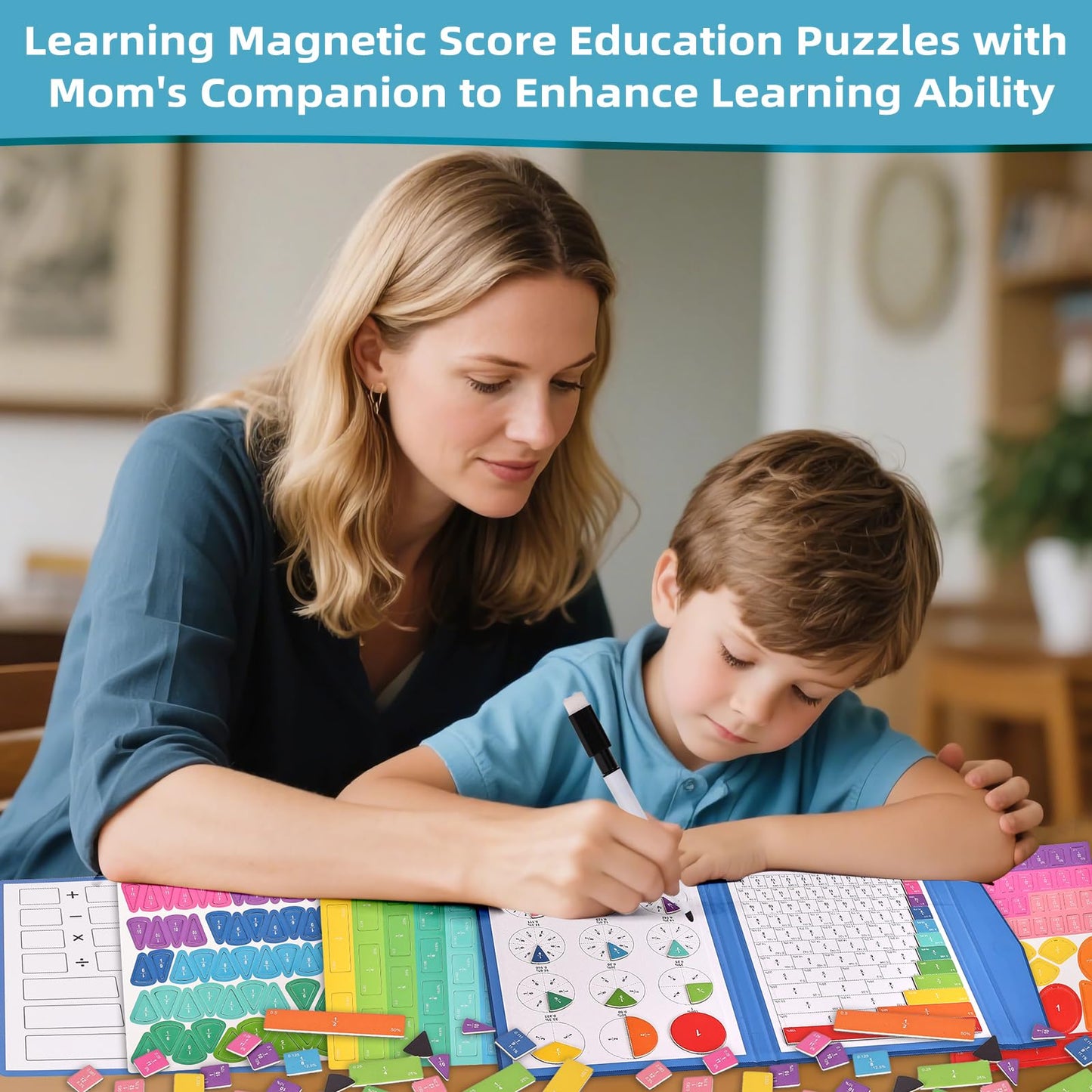 Magnetic Fraction Educational Puzzle,Magnetic Fraction Tiles & Fraction Circles,Montessori Fraction Manipulatives Learning Games for Kids,Fraction Manipulatives for Elementary School (Zebra)