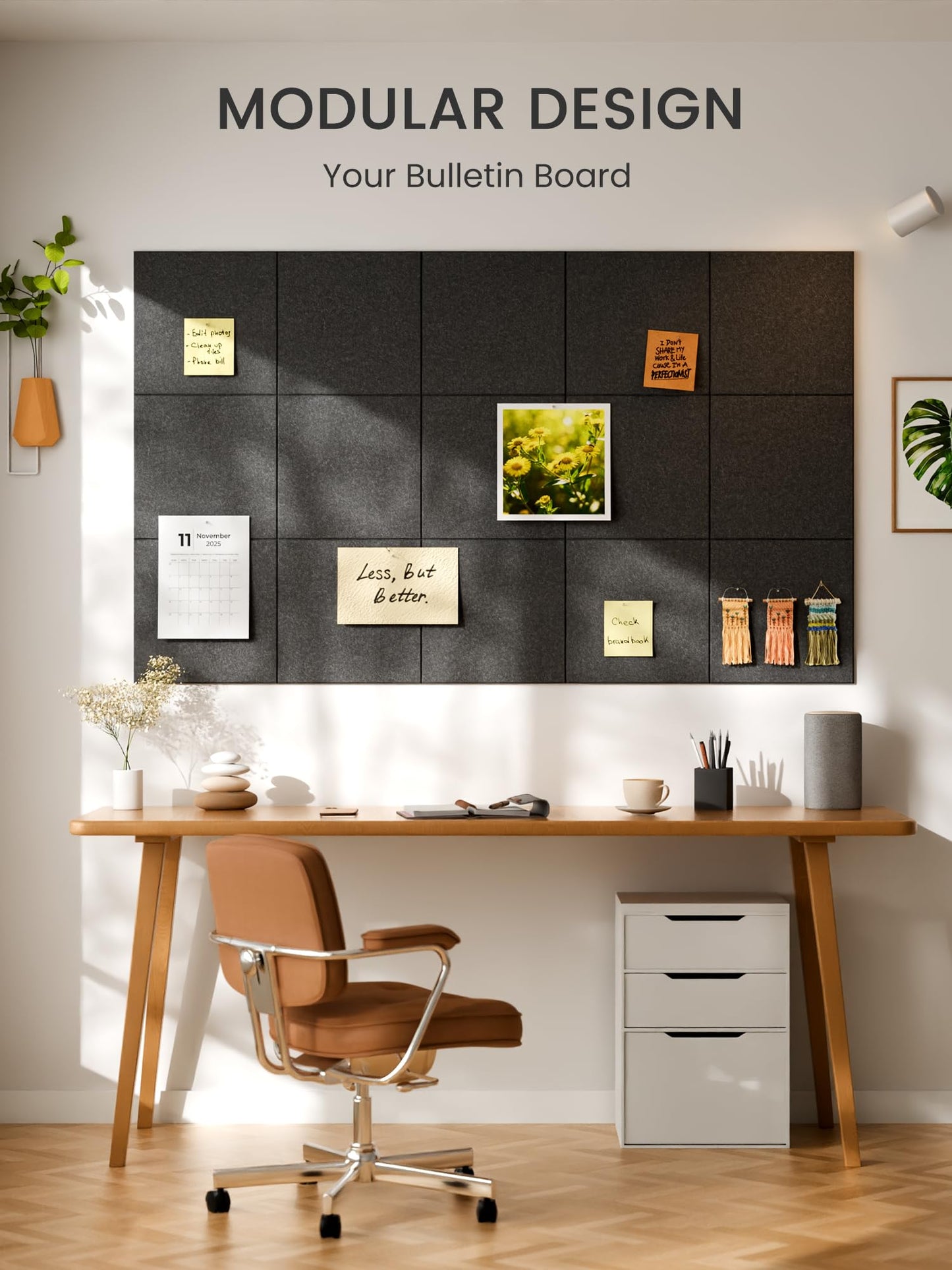 Bumusty Large Cork Board 48" x 36" Alternative - 12 Pack Felt Wall Tiles with 70 Safe Removable Adhesive Tabs, 30 Pushpins, Cork Boards for Walls Pin Board Bulletin Board Office Decor (Charcoal Gray)