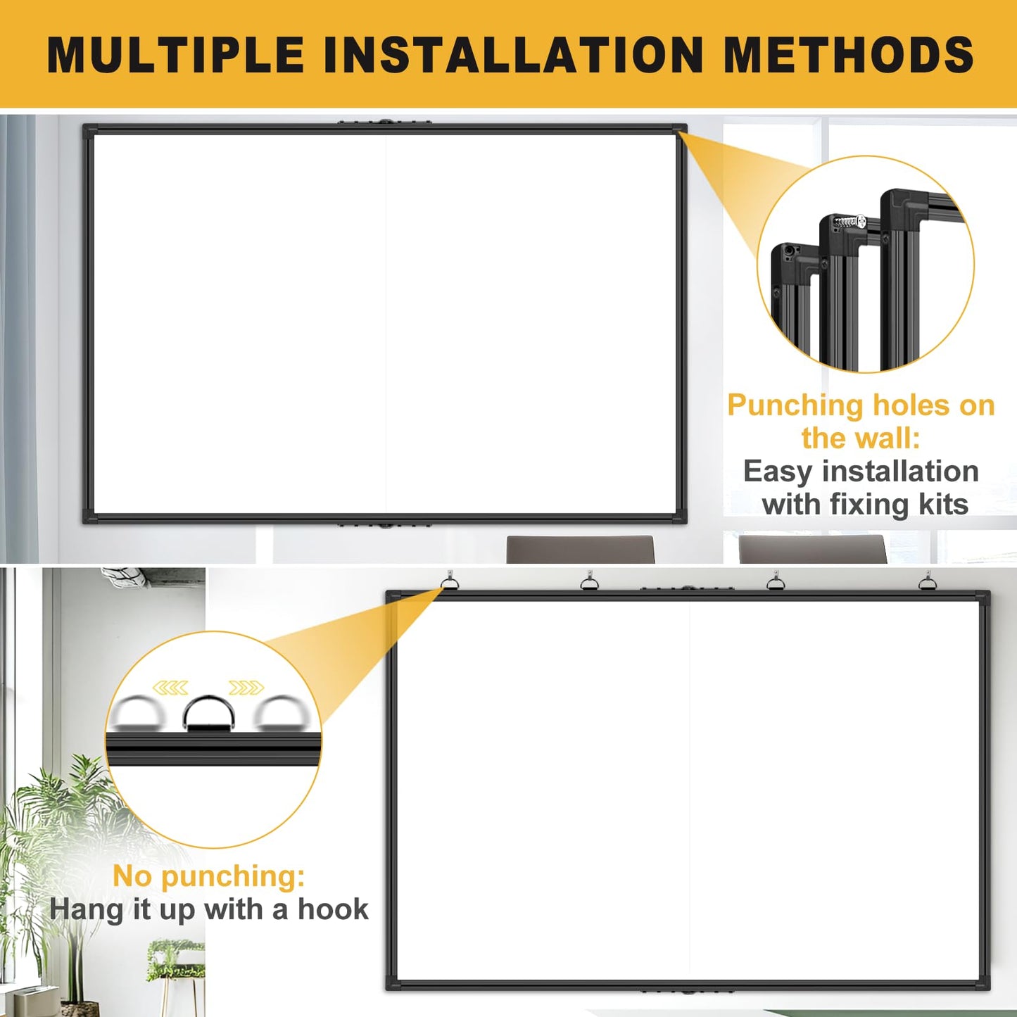 Offi-eqp 60"X40" Large Magnetic Whiteboard for Wall - Non-Glare Coated Surface, Heavy-Duty Hanging Dry Erase Board with Black Aluminum Frame for Office, Classroom & Home (Full Accessory Kit Included)
