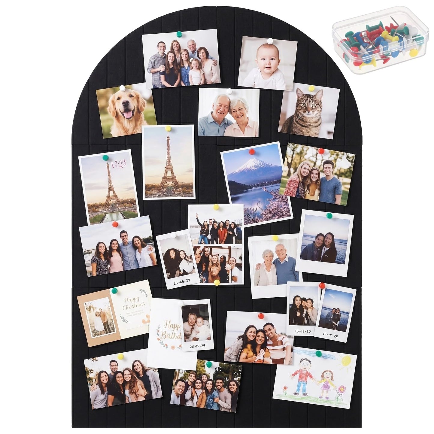 Arched Felt Bulletin Board - 47.2" x 31.5"x 0.31" Striped Cute Cork Boards with 30 Pushpins, Reusable Self-Adhesive Modular Panel for Office Home Decor & Photo Display (Black)