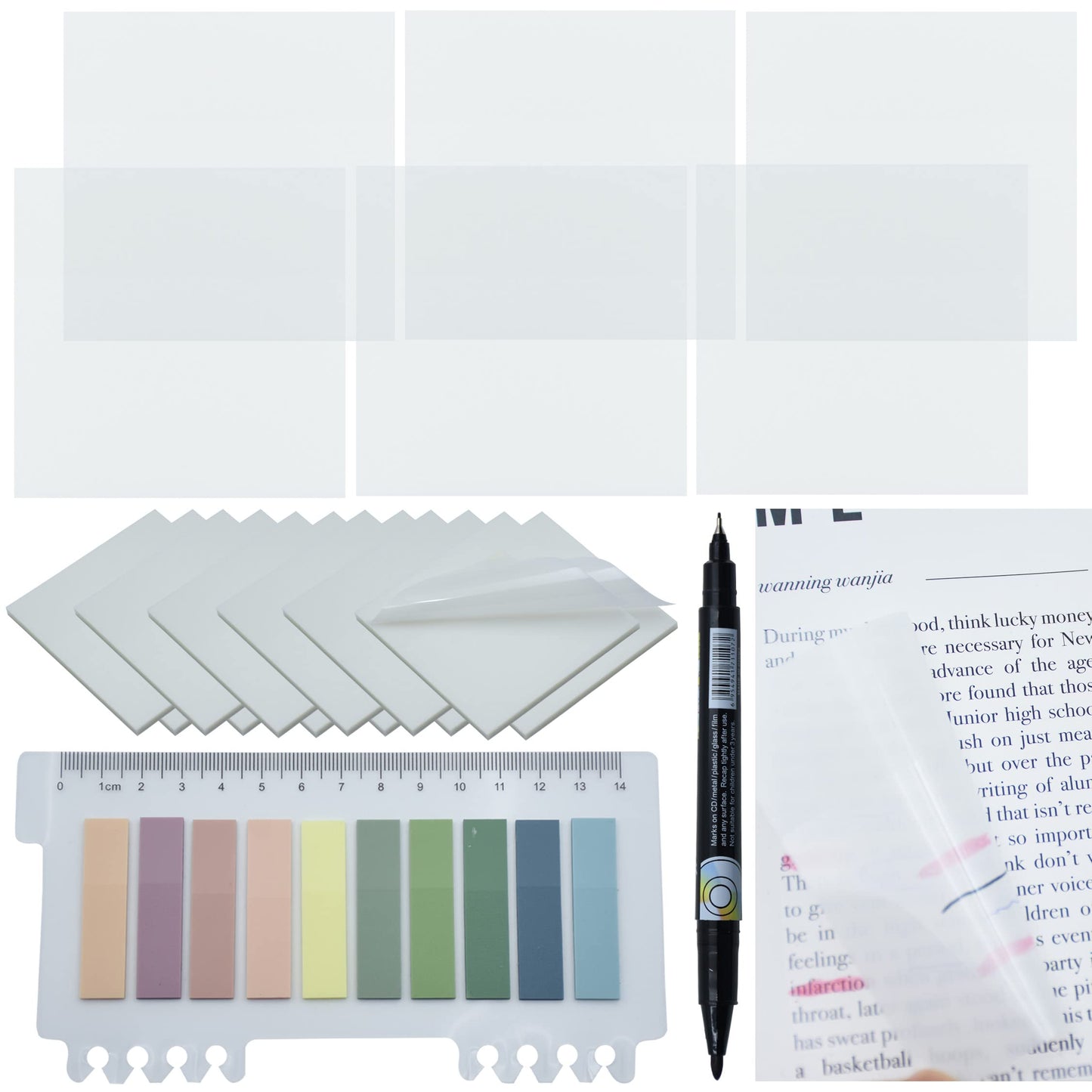 YOUDEFUL 800Pcs Transparent Sticky Notes, 3"x3" Clear Sticky Notes, Waterproof Translucent Sticky Note Pads for Books Annotation, Clear Post it Notes for Bible Study, School, Office（White）