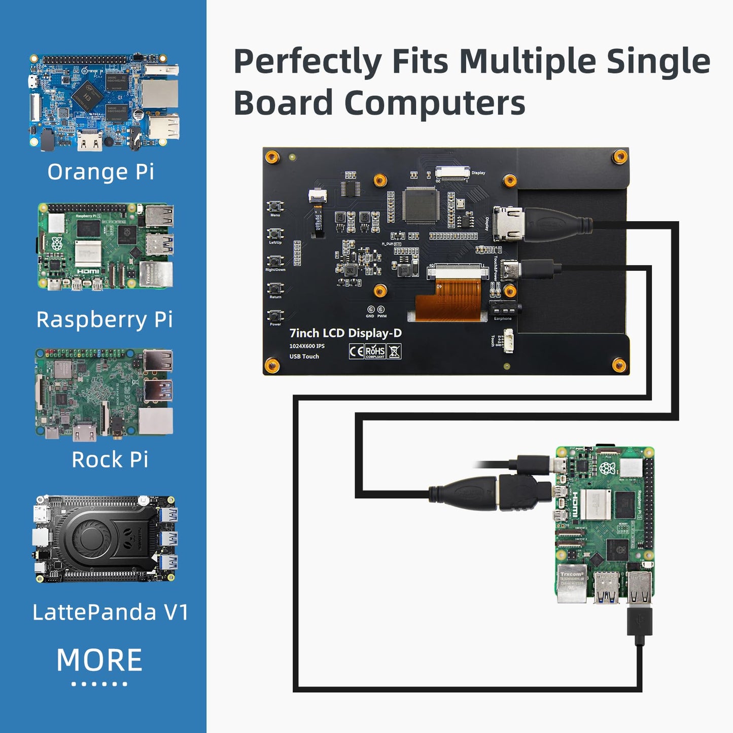 iPistBit 7 Inch IPS LCD Touch Screen Display 1024×600 HDMI Capacitive Mini Small Monitor for Raspberry Pi 5/4/3/2/B/B+, BB Black, Win 11/10/8/7