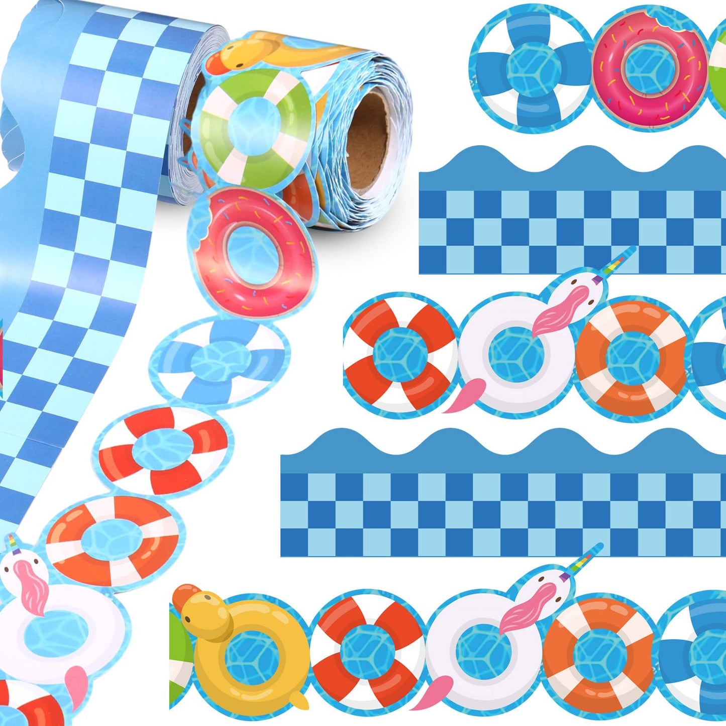 Trandraft 2 Rolls 65.6ft Swimming Bulletin Board Decorations Pool Borders Strips Classroom Decor Back to School Trim Borders for Home Office(Swimming Style)