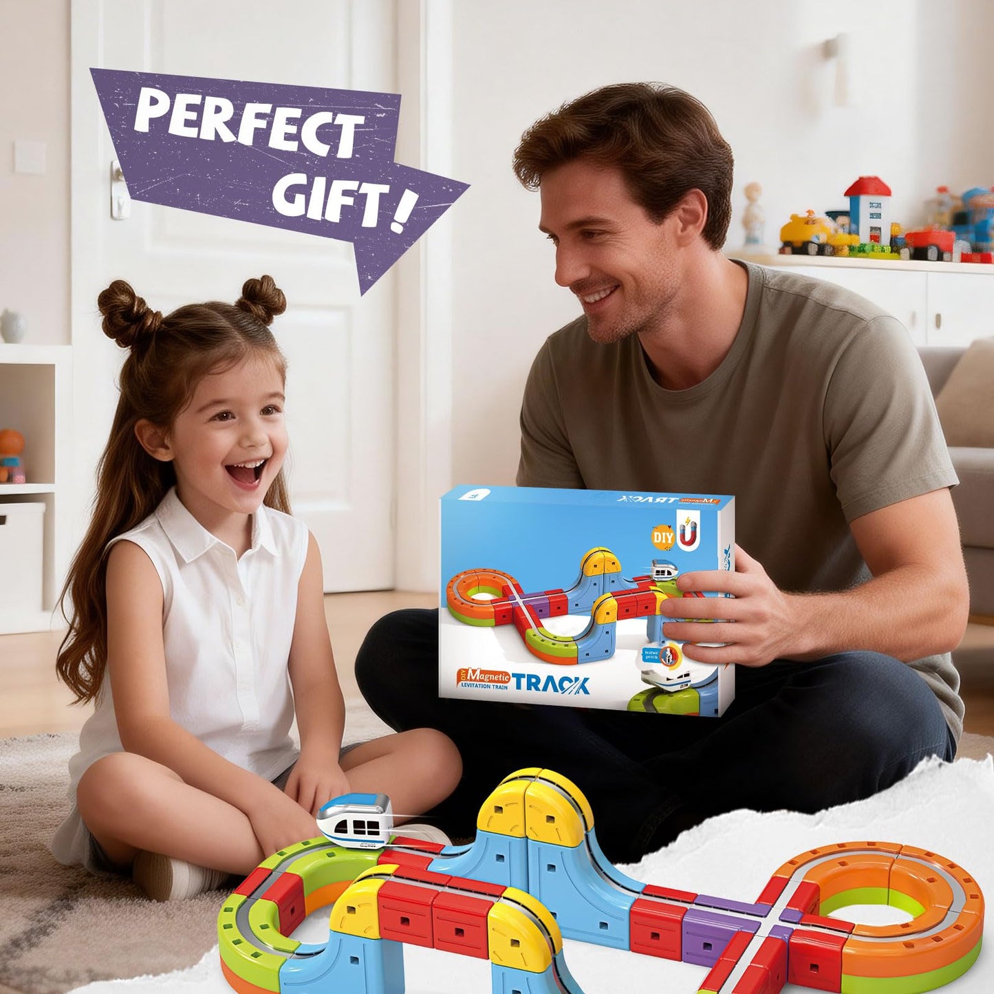YESHIN Electric Train Set 3D Gravity-Defying Magnetic Train for Kids 3-12, DIY Modular Reconfigurable Race Cube Track Kit, STEM Educational Building Toy for Boys Girls Birthday (88pcs)