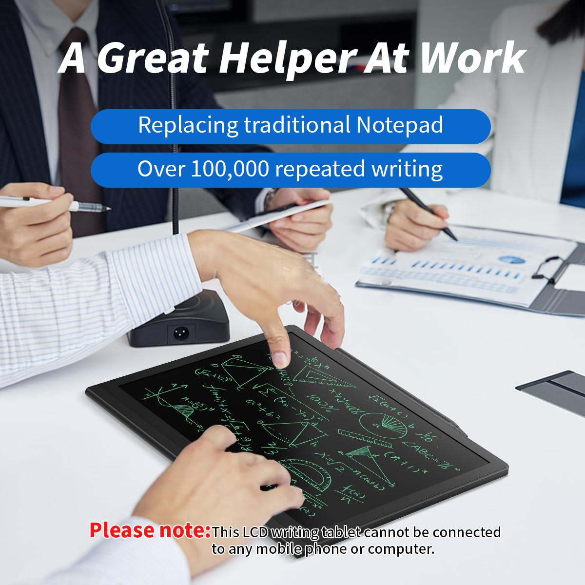 DPEDUAI LCD Writing Tablet with Leather Cover – Reusable Electronic Notepad for Meetings, Office & Travel | Includes Stylus & USB Cable, 10" Screen, Black