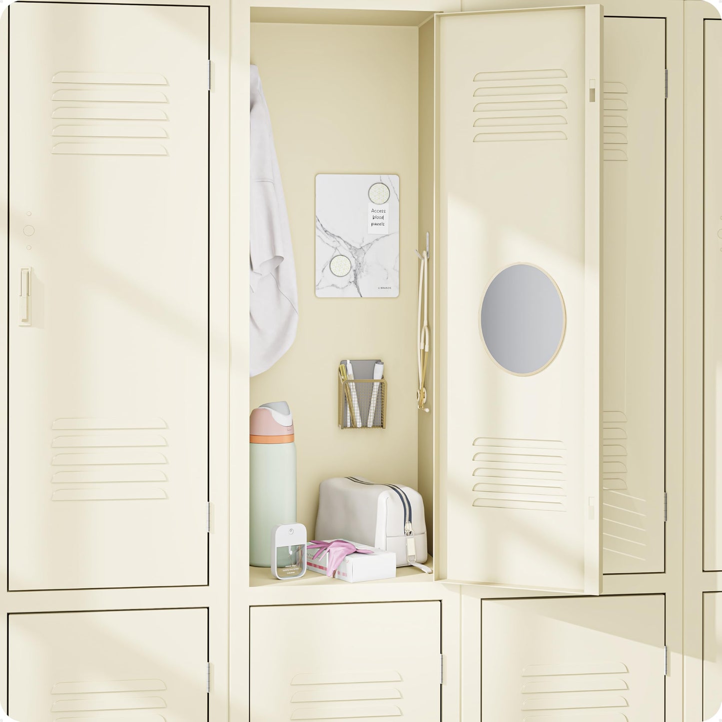 U Brands Magnetic Locker Accessories and Decorating Kit, 6 Piece Set, Back to School Essentials, Gold and Marble, Whiteboard, Mirror, and More