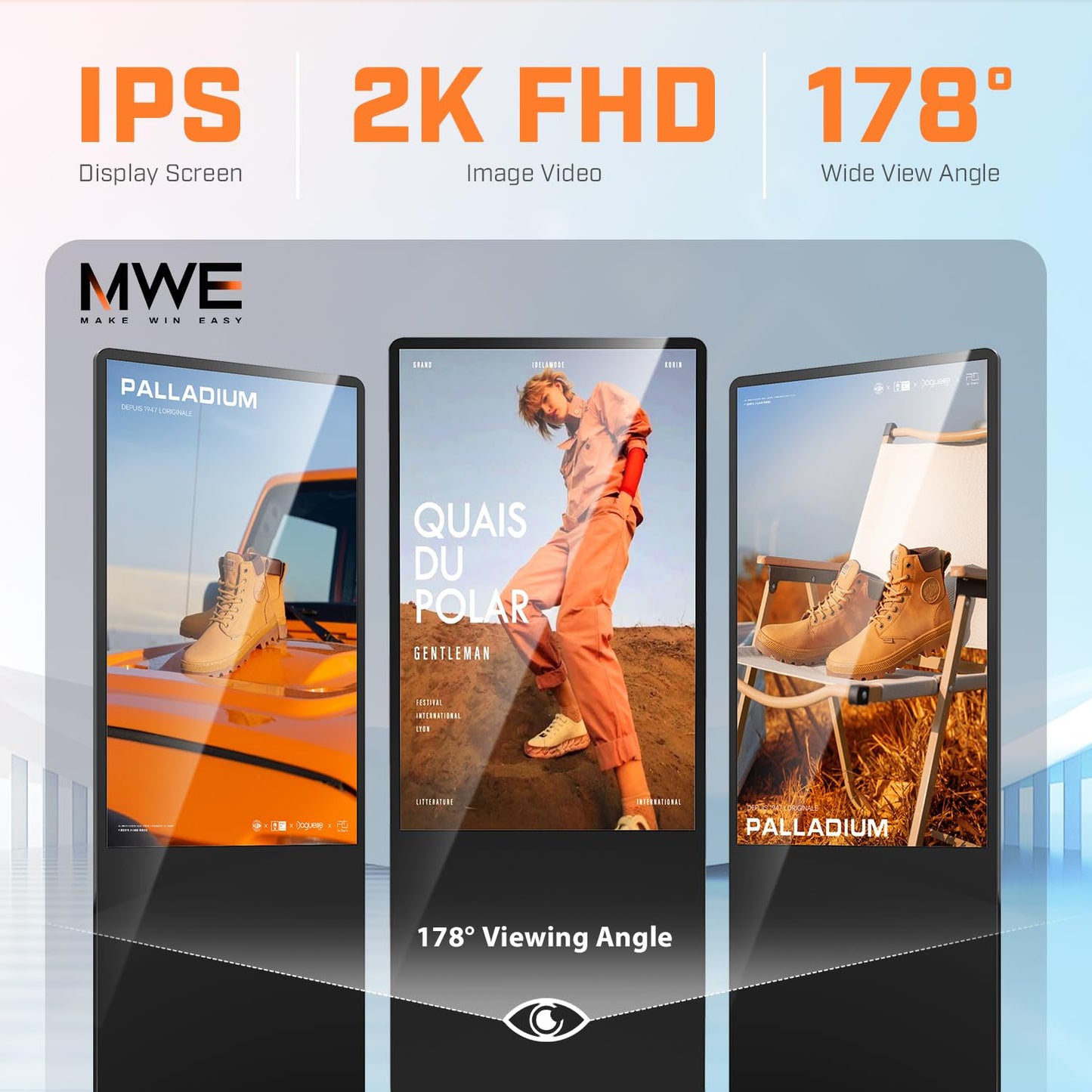 QIXZOCV MWE 32 Inch Indoor Floor Standing Digital Signage Advertising Display Kiosk LCD Screen Commercial Totem Android System Vertical Poster with Auto Media Player