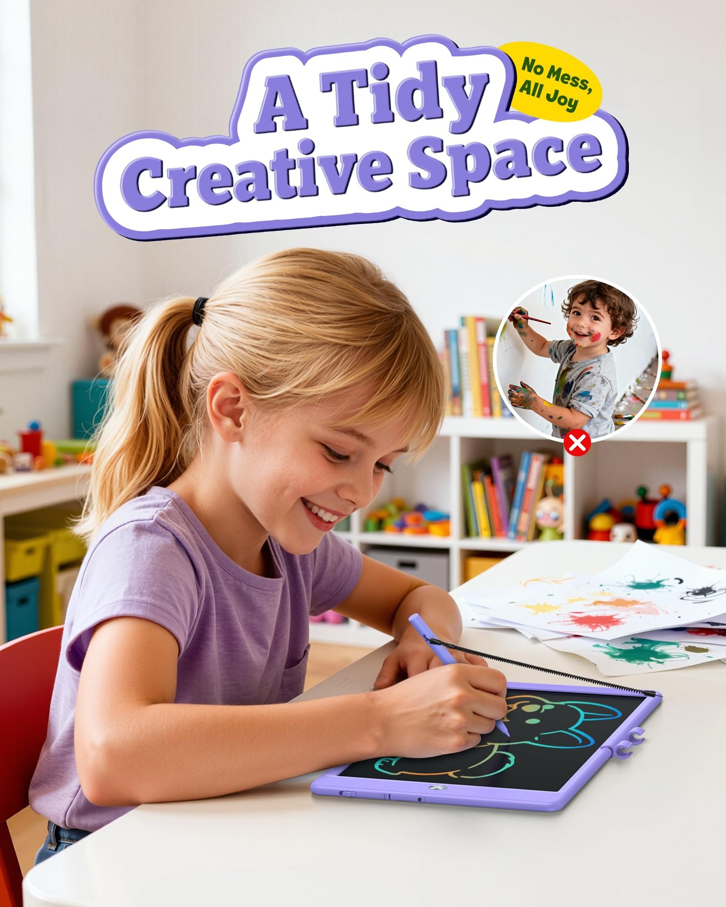 Bravokids 10 Inch LCD Writing Tablet for 3-8 Year Olds - Electronic Drawing Pad and Doodle Board as Educational Birthday Gifts for Girls and Boys (Purple)