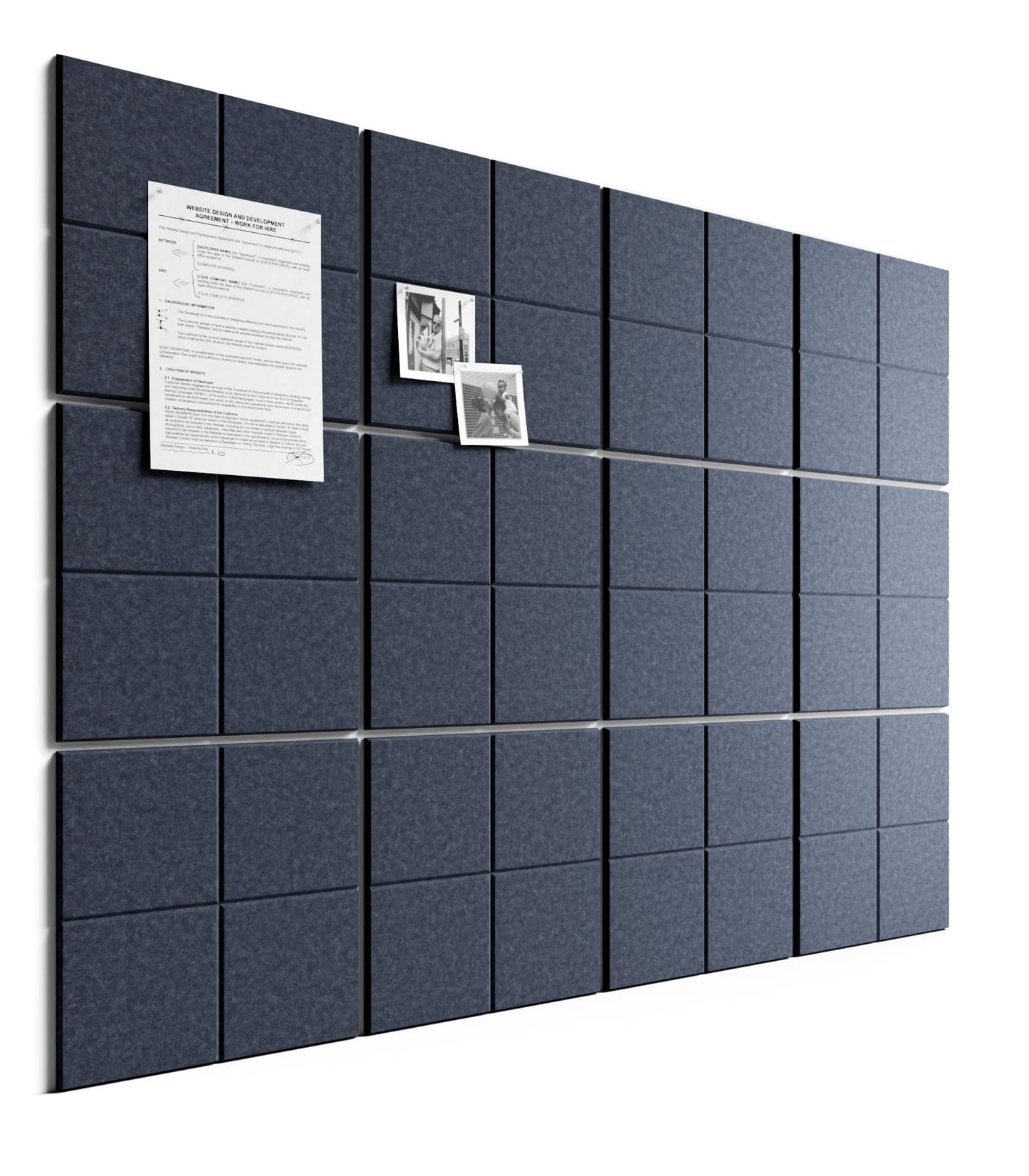 Bumusty Large Felt Bulletin Board, 48" x 36" Cork Board Alternative, 12-Pack Wall Tiles with 4-Compartment Design, 30 Push Pins, 70 Adhesive Tabs, Ideal for Office & Home Decor, Navy Blue