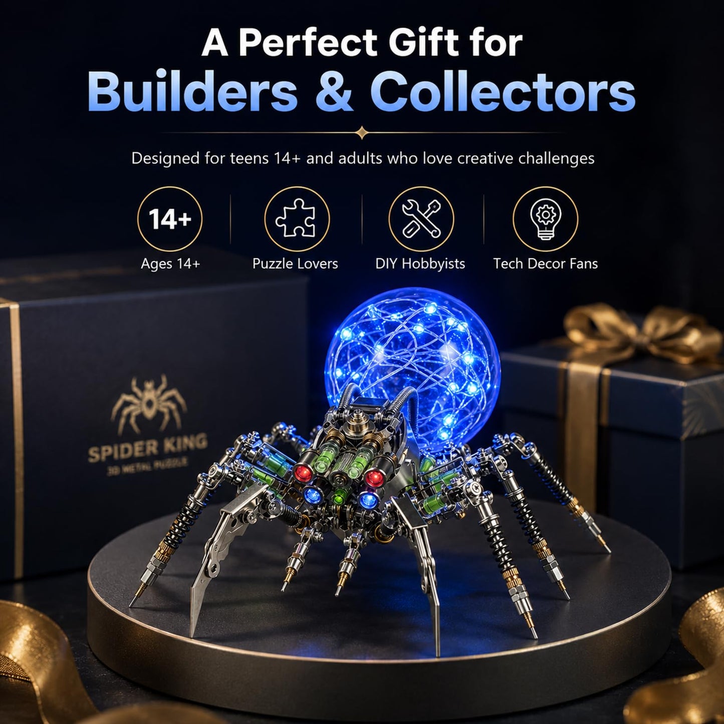 3D Metal Puzzle for Adults,Spider Puzzle Building Set，3D Metal Model Kit, Brain Teaser Puzzles DIY Assembling for Stress Relief - High end Men's Gift