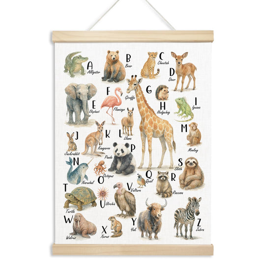 Xmsaitar Classroom Animals Zoo Alphabet Poster Hanger Frame Wall Decor, Cute ABC Prints for Wall Hanging Decor Art, Nursery Educational Banner for Kids Toddler Room Dorm Playroom Preschool 12x16in
