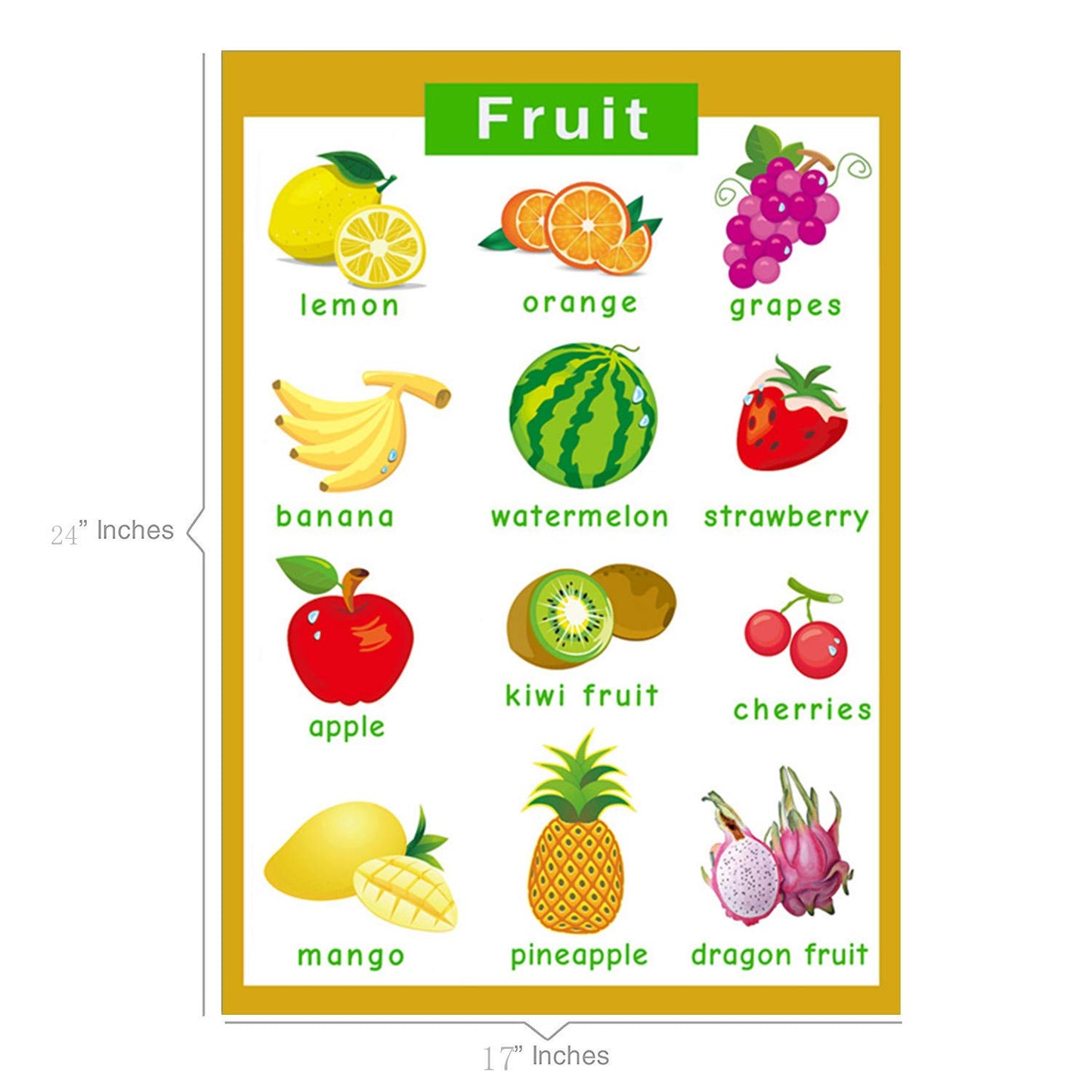 SANTSUN Set of Educational Preschool Poster for Toddlers and Kids|Great for Nursery Homeschool Kind Classroom decorations|School Wall Decor- Fruits,Vegetables（2 Pcs） (17x24in)