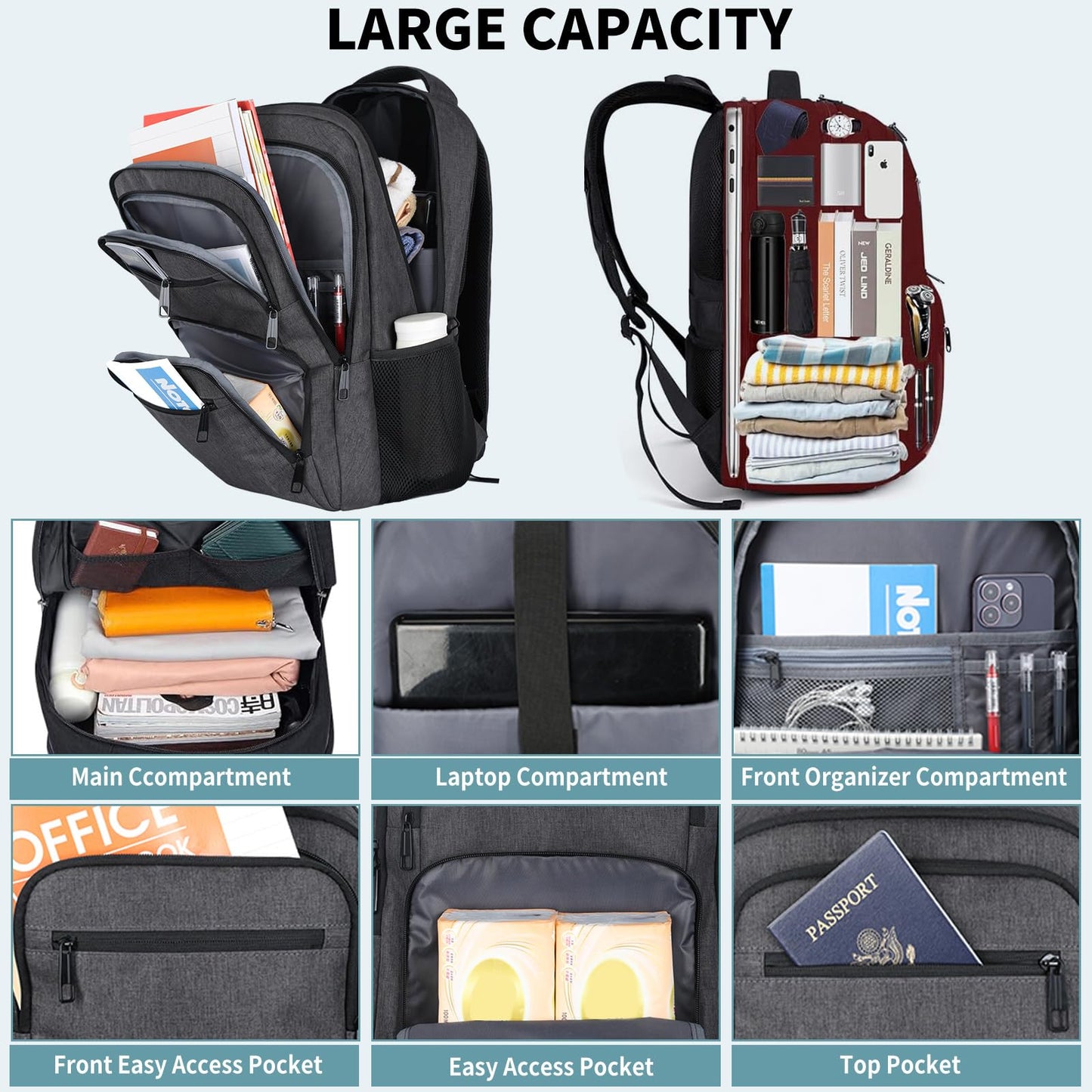 Skaypibs Backpck for Men Women, School Backpack for Boys Girls Teen, 17.3 inch Laptop Back Pack with Reinforced Straps for travel, Work backpack,book bag, Bookbag Mochilas para hombres Black