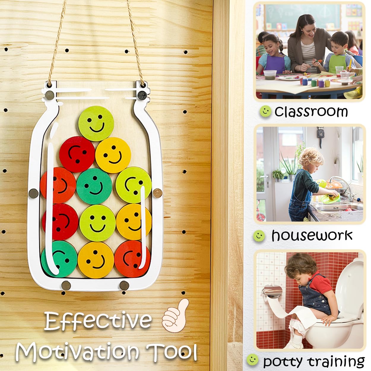 Magnetic Reward Jar for Kids, Classroom Reward System, Star Reward Jar, Incentive Good Behavior Responsibility Chart, Potty Training Rewards, Behavior jar for Boys Girls (Smile Face)