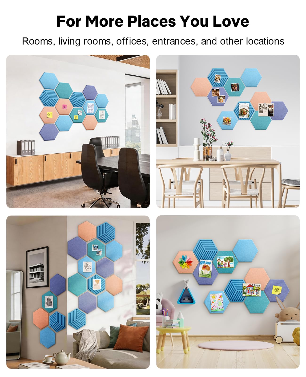 Hexagon Large Cork Bulletin Board Tiles, Peel and Stick Felt Wall Panels for Vision, Message Center, Picture and Prayer Board for Office, Dorm, Room and Desk Decor(Coastal Haze)
