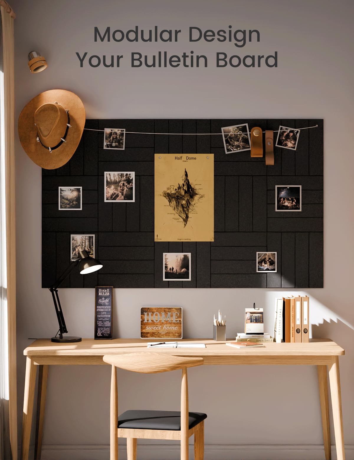 Fluxynara Felt Bulletin Board Tiles Large 48" x 36" Cork Board Alternative-12 Pack with 70 Adhesive Tabs, Thick Slat Wall Panels for Office Decor, Push Pin Board Wall Organizer Alternative -Black