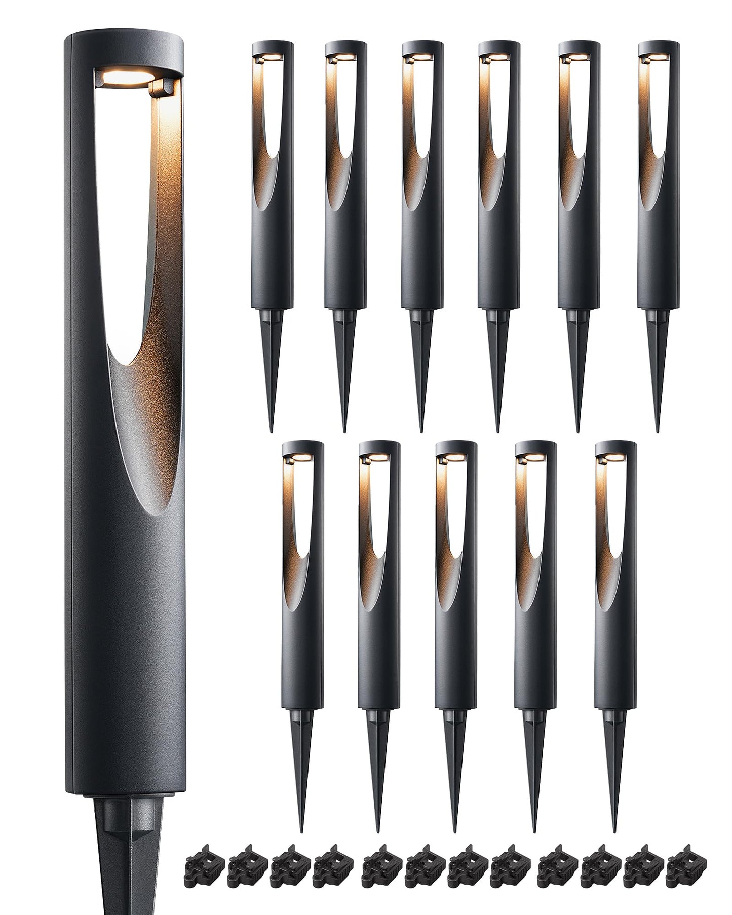 EDISHINE Low Voltage Landscape Lights, 12V 2W 150LM, 3000K LED, Waterproof, 12 Pack, Black, Model HGSL36C