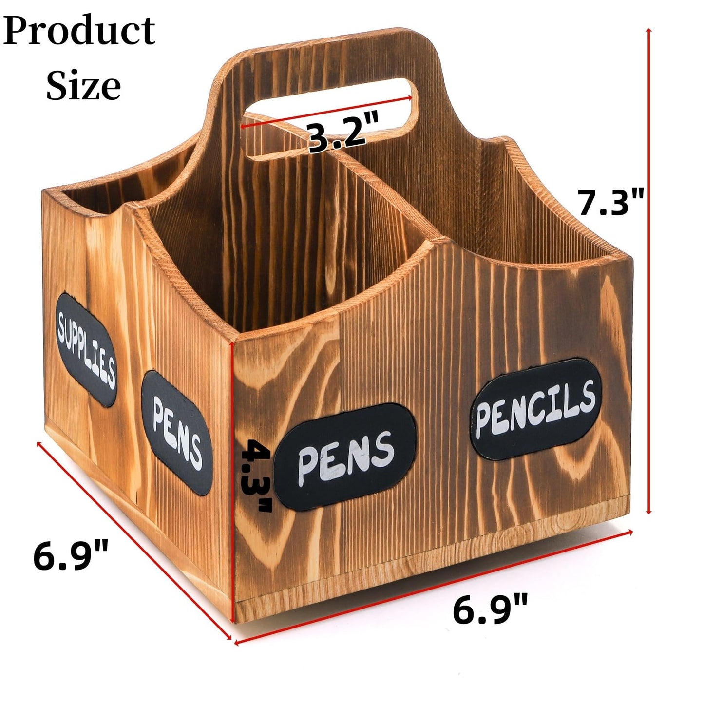 Covzoe 360° Rotating Art Supply Organizer, Wood Pen Pencil Holder with Handle, 4 Slots Lazy Susan Desktop Storage Caddy for Paint Brushes, Crayons, Art Studio, School, Office Supplies