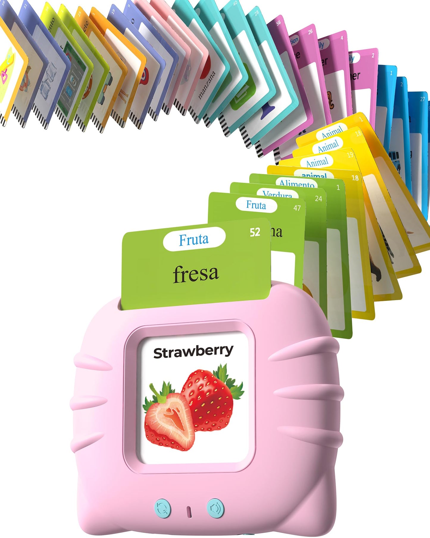 Airbition Bilingual Pink Spanish and English Talking Flash Cards, Pocket Speech Therapy Toy with 510 Words, Montessori Language Learning Toy, Children's Sensory Learning Kits