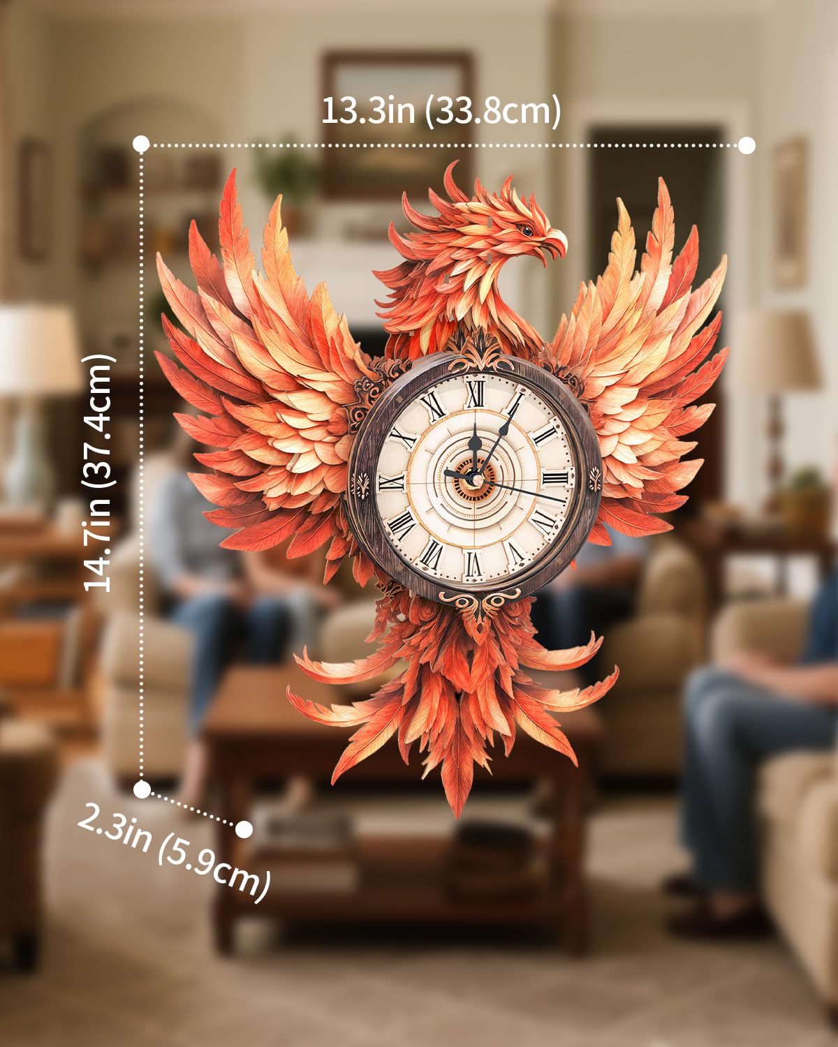 Rnfinewow 3D Wooden Puzzles for Adults, 3D Puzzle Fire Phoenix Clock Kit (with Pendulum), 3D Puzzles for Adults Teens Home Wall Decor Clock Puzzle Gifts for Adult