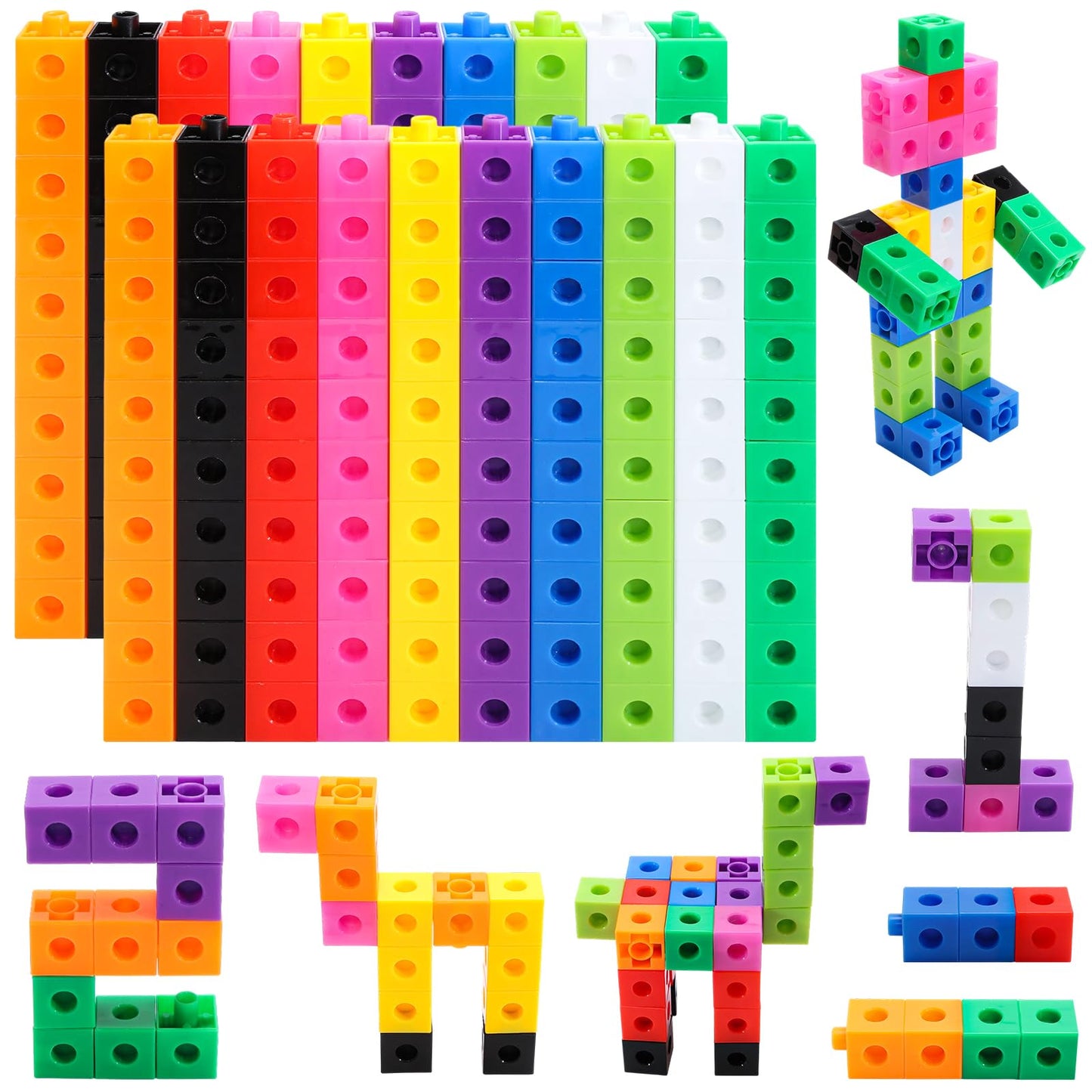 HSDAV 200 Pcs Math Linking Cubes - 10 Colors Connecting Counting Snap Blocks, Math Manipulatives for Early Math & Construction, Educational Toy for Preschool, Kindergarten, Homeschool