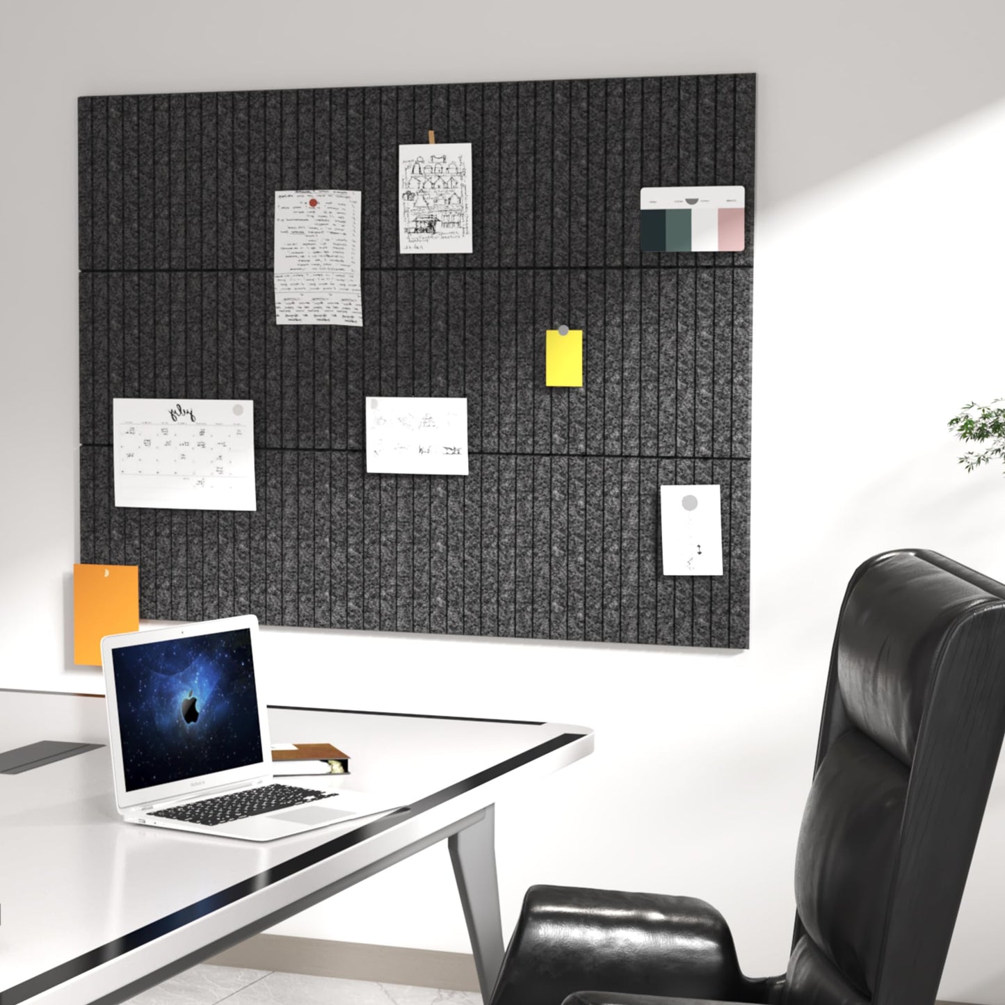 Cork Board Tiles for Wall with Push Pins, Removable 36" x 24" Slat Bulletin Board Sets, Adhesive Pin Board | Magrowill 6 Packs Felt Panels for Interior Wall Decor