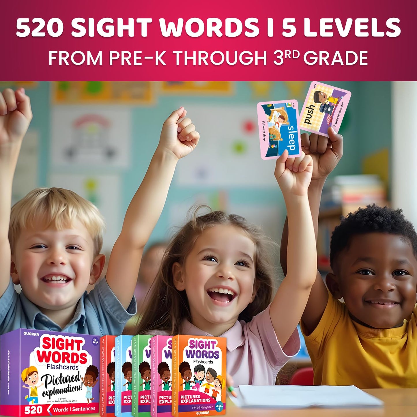 520 Sight Words Flash Cards Kindergarten with Sentences For Kids Ages 4-8 – Based on Dolch Sight Words Lists for Reading Fluency – Flashcards for Studying Pre-K to 3rd Grade - Speech Therapy Materials