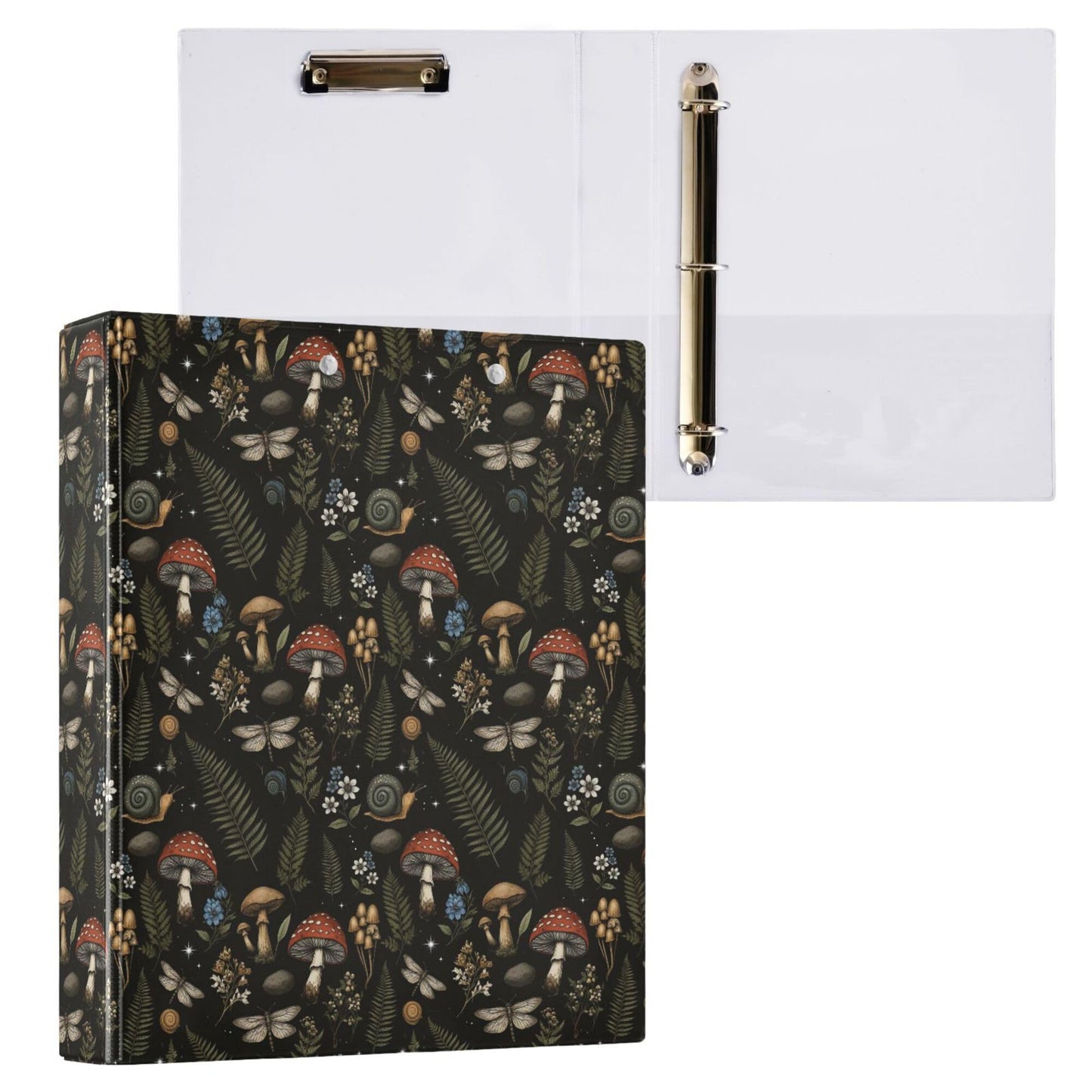 Mushroom Round Ring Binders 1.5 Inch Leaves Flower Berry Daisy 3 Ring Clipboard Binder for Office School Work Supplies File Folder Document 200 Sheet Capacity Easy Open