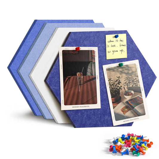 Uoisaiko 4 Pack Hexagon Felt Bulletin Board Tiles - 12" Large Thick Pin Board for Walls with 30 Push Pins, DIY Boards for Office Home School Decor, Aesthetic Hex Cork Board Alternative