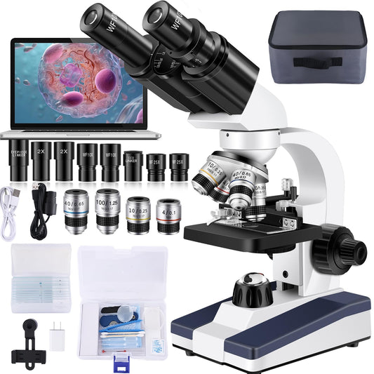 Microscope for Adults WF10x and WF25x eyepieces Compound Microscope with Microscope Slides, Microscope Kit for Kids Students Home School