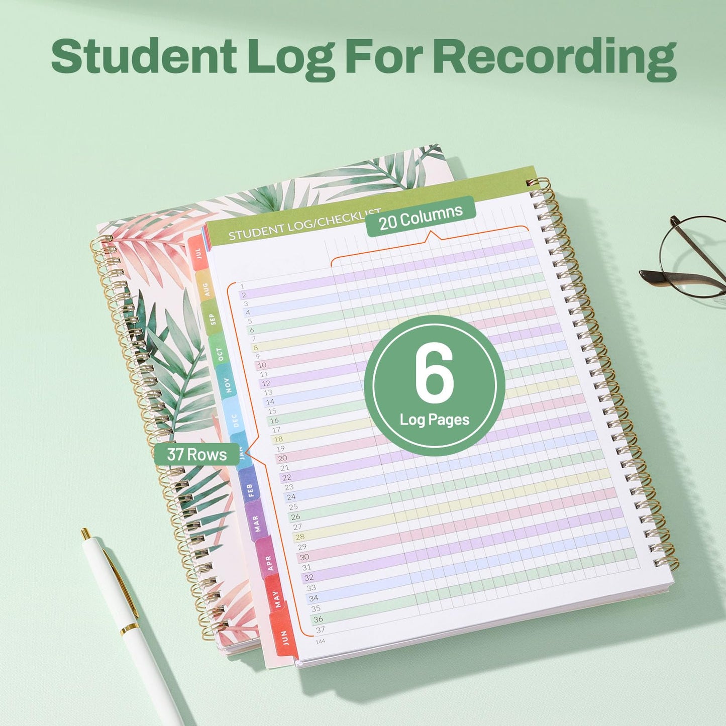 SUNEE Teacher Planner 2026-2027 Academic Year, 7 Periods Lesson Plan Book Jul 2026 - Jun 2027, 8.5"x11"Daily Weekly Monthly Organizers Horizontal Layout with Dated Calendars, Bookmark, Tabs, Palm Leaf