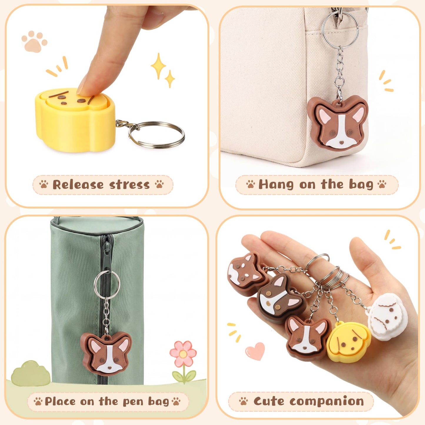 Kenning 12 Pcs Clicker Fidget Keychain, 3D Sensory Clicker Fidget Toys Decompression Button Stress Relief Gifts for Adults, Coworkers, Summer, Graduation, Office Party Favors (Dog)