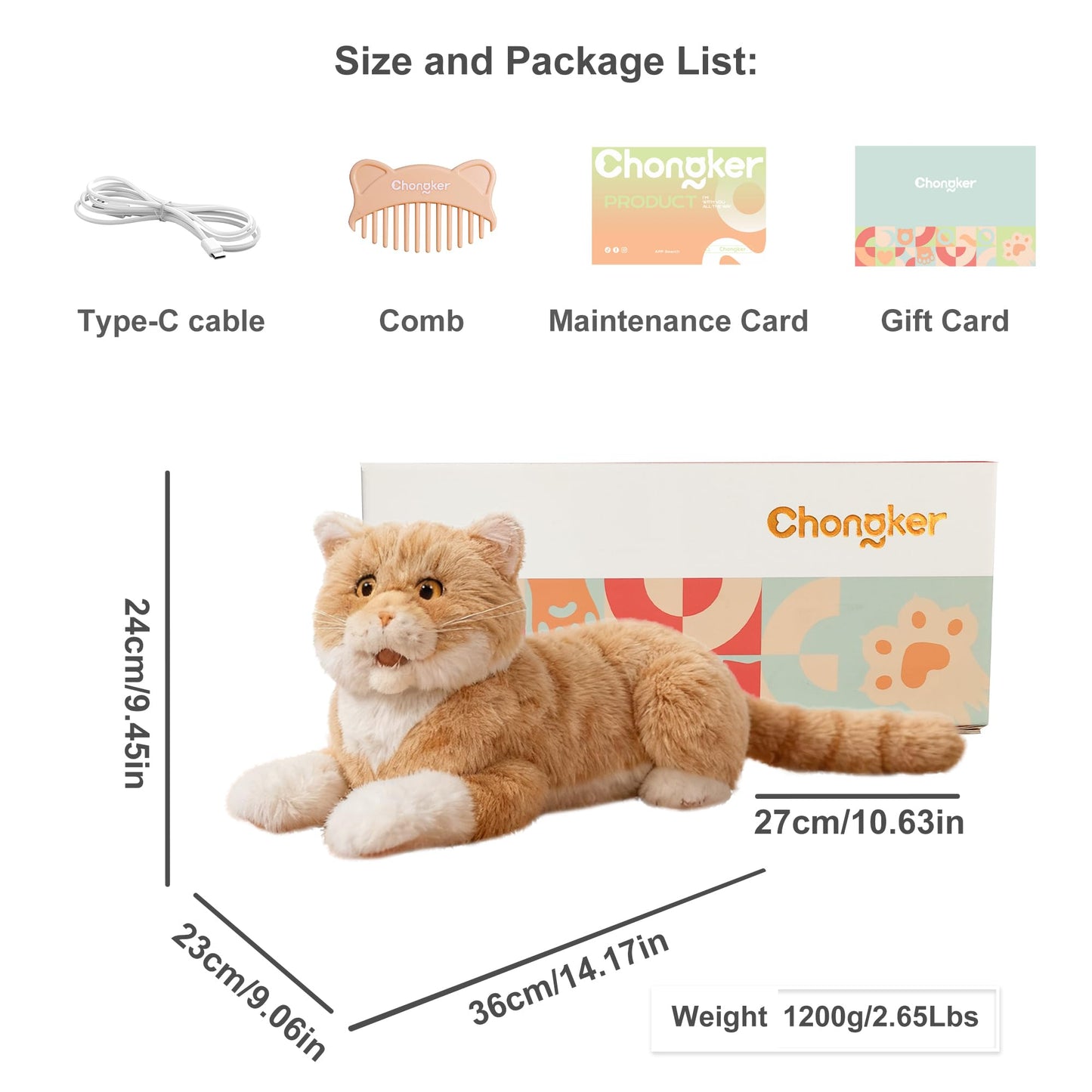 Chongker Interactive Realistic Cat Plush Toy with Sound & Heartbeat, Lifelike Robotic Kitty with Purring, Meowing, Blinking & Moving Head Tail, Custom Name Feature, Companion Gift for Seniors