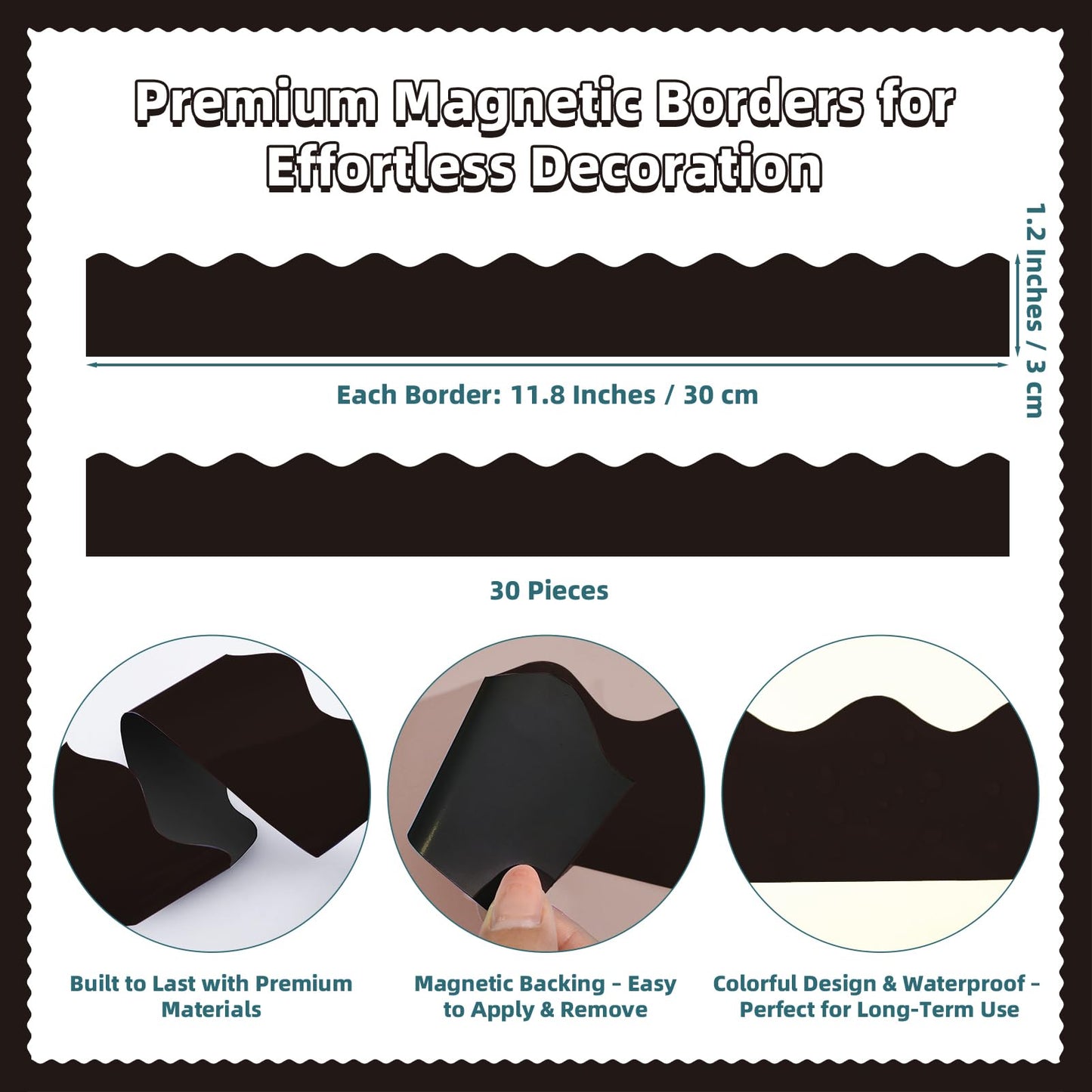 30 Pcs Magnetic Borders for Classroom Whiteboard - Black Magnetic Bulletin Board Border Set - Scalloped Chalkboard Border Strips for Teachers, Parents, DIY Home,School & Office Decoration