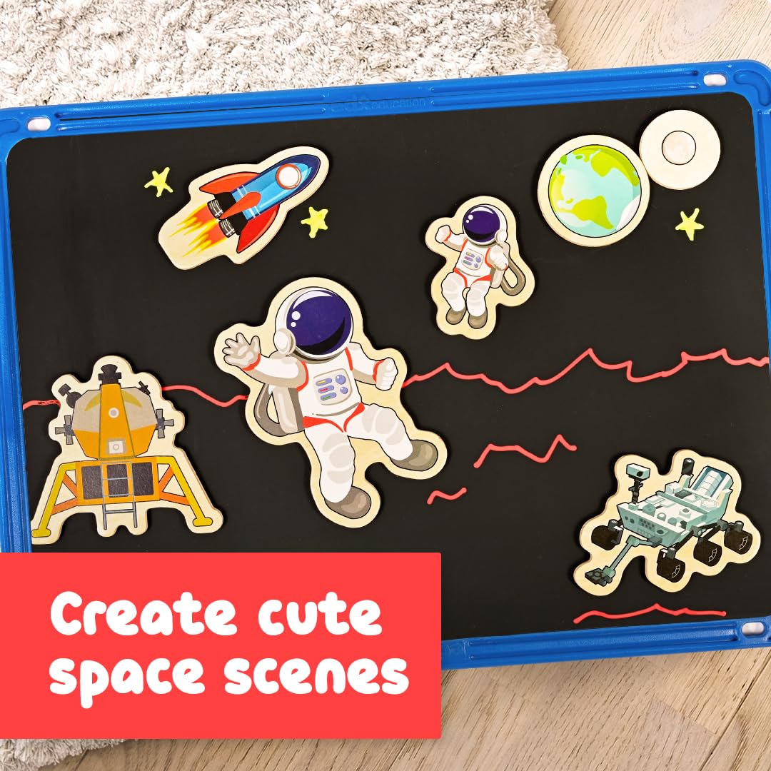 SPARK & WOW Wooden Magnets | Space | Set of 20 | Magnets for Kids Ages 2+ | Adhere to Fridges, Whiteboards and More