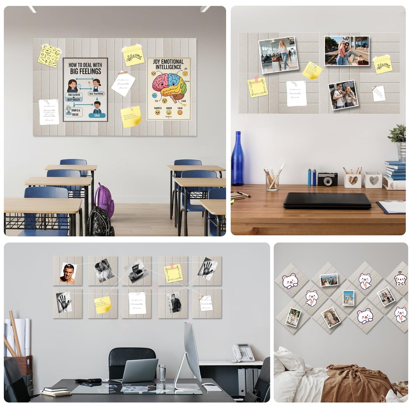 Large Felt Bulletin Board 59" x 35.5" 15 Pack Self-Adhesive Modular Felt Tiles, Cork Board Alternative for Wall, Acoustic Soundproof Panels for Home Office Classroom Decor with 50 Push Pins (Camel)