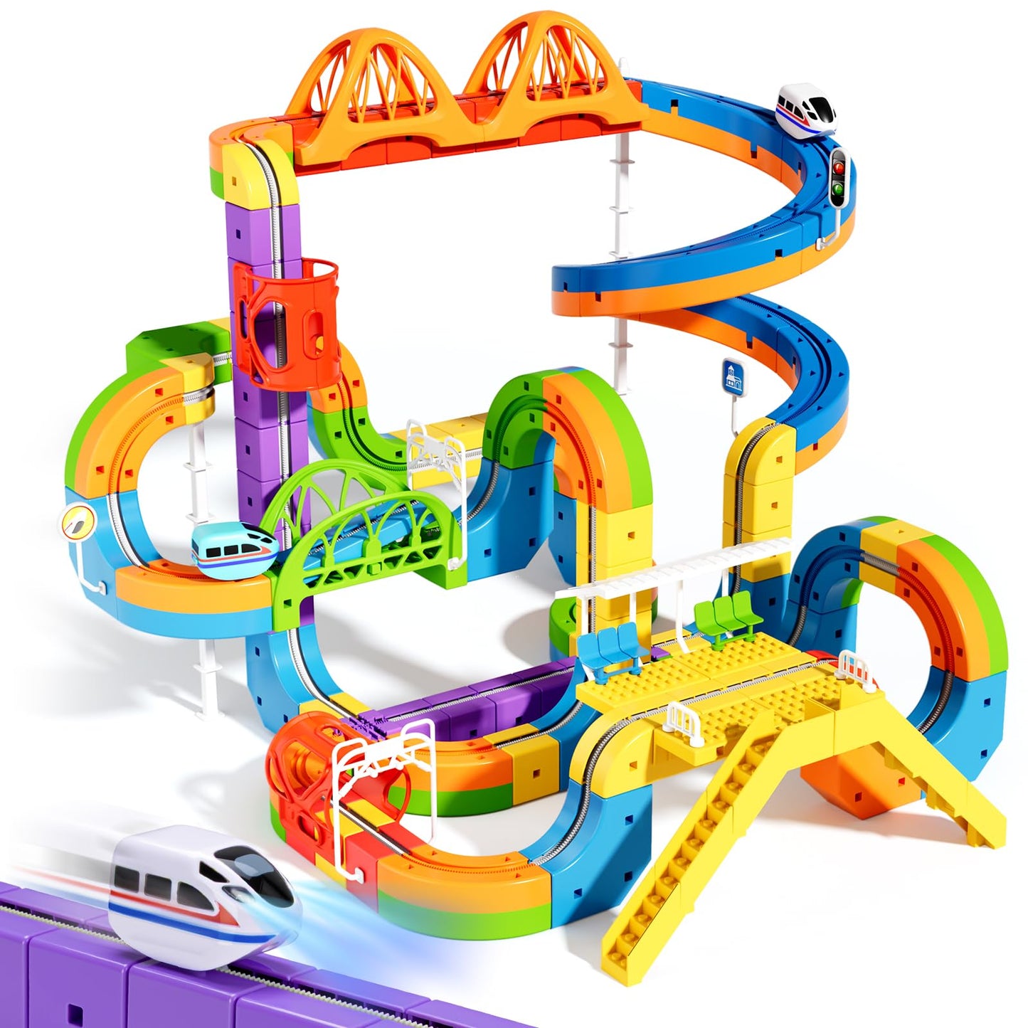 Wdebay Click Rail Electric Train Set 3D Magic Flexible Race Track for Kids 3 4 5 6 7 8 Years Old, Race Car Track with Anti-Gravity, Educational STEM Toy for Boys Girls Birthday (Ultimate Set)