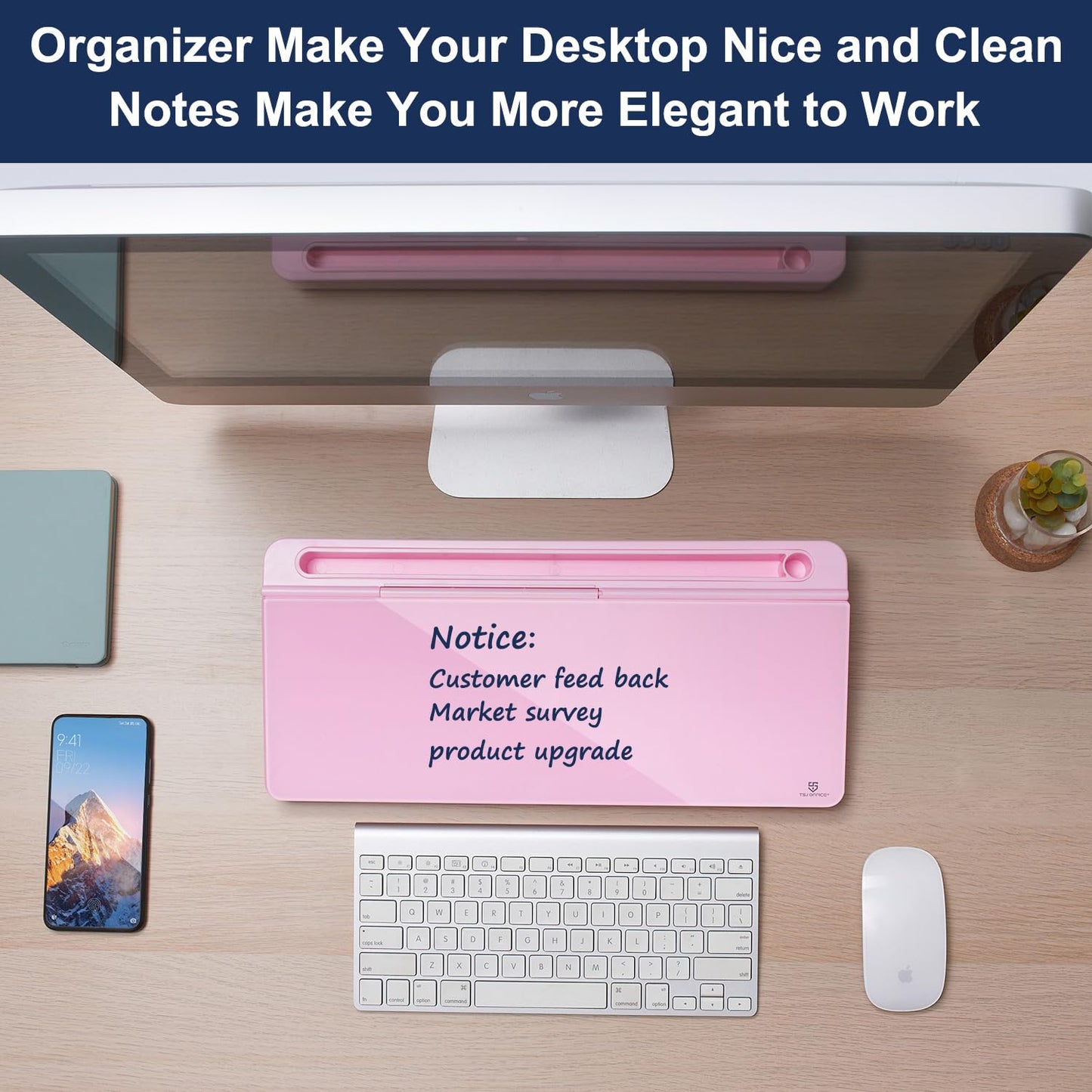 TSJ OFFICE Desktop Whiteboard Dry-Erase-Board - Computer Keyboard Stand White Board Surface Pad with Drawer, Desk Organizers with Accessories for Office, Home, School Supplies - Complete Pink