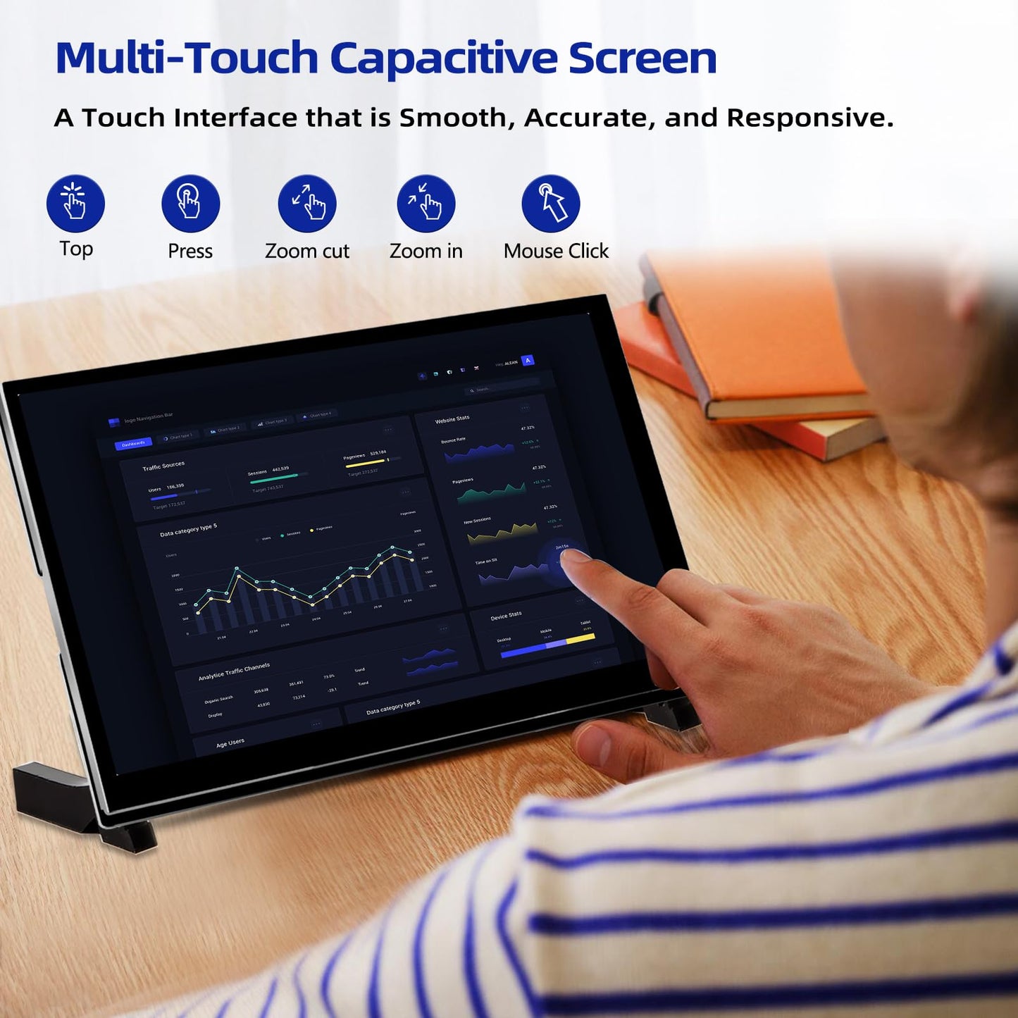 iPistBit Raspberry Pi Screen, 7 Inch Touchscreen Monitor, IPS 1024×600, Dual Built-in Speakers, HDMI Portable Monitor Compatible with Raspberry Pi 5/Pi 4B/3B+/3B, BB Black, Win11/10/8/7, Driver Free