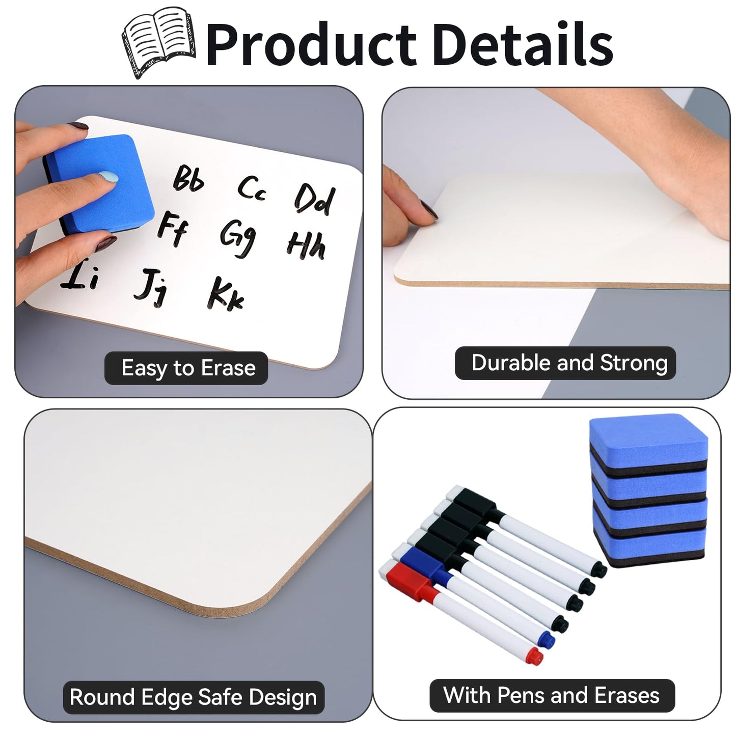 12 Sets Dry Erase Board 5'' x 7'' Mini White Boards Double Sided Small Whiteboard with Whiteboard Eraser and Marker Pens for Office Supplies Teacher Gifts