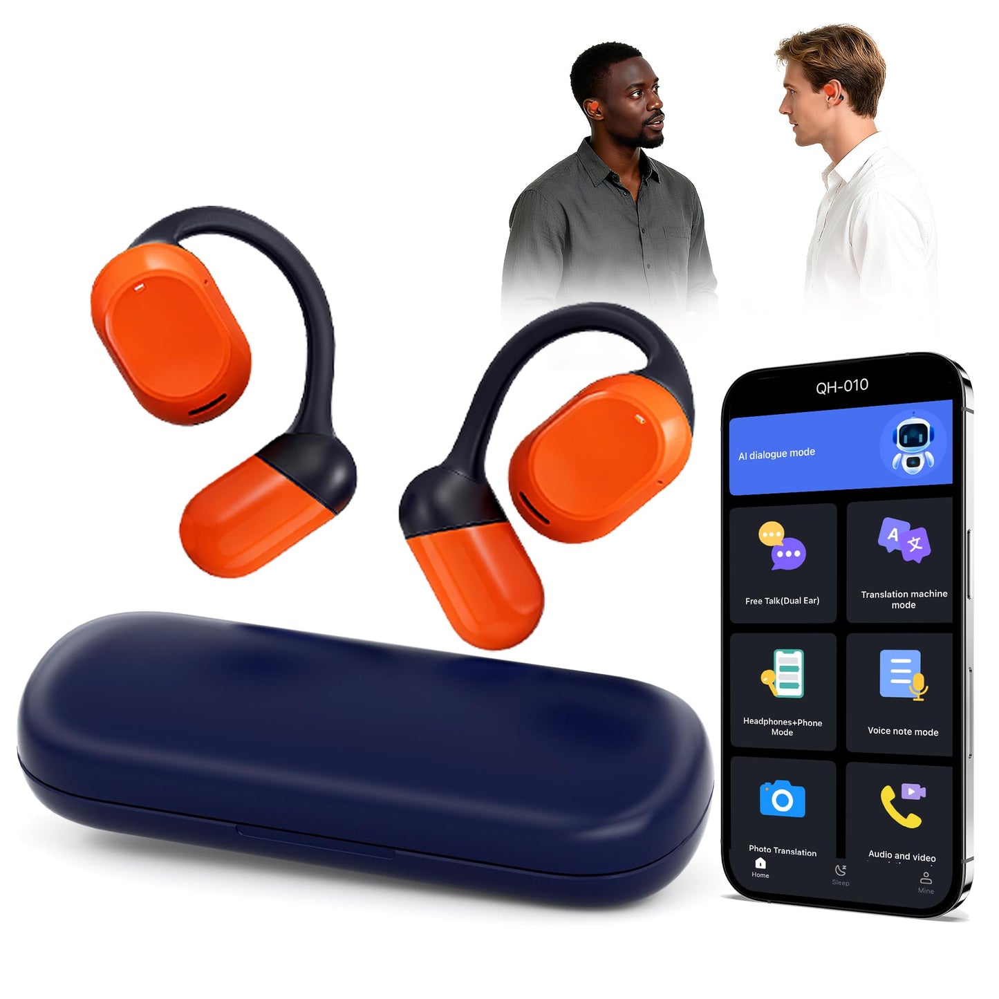 schainyan AI Translator Earbuds Real Time - 164 Languages Translation Headphones, Audio and Video Calls Wireless Bluetooth Interpreter Device for Business, Travel, Learning - Orange