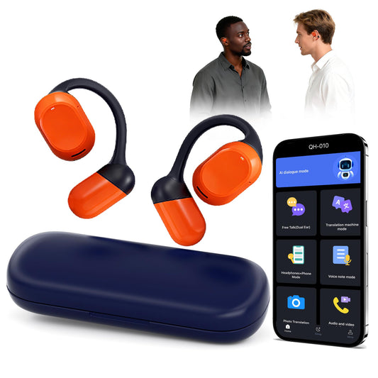 schainyan AI Translator Earbuds Real Time - 164 Languages Translation Headphones, Audio and Video Calls Wireless Bluetooth Interpreter Device for Business, Travel, Learning - Orange