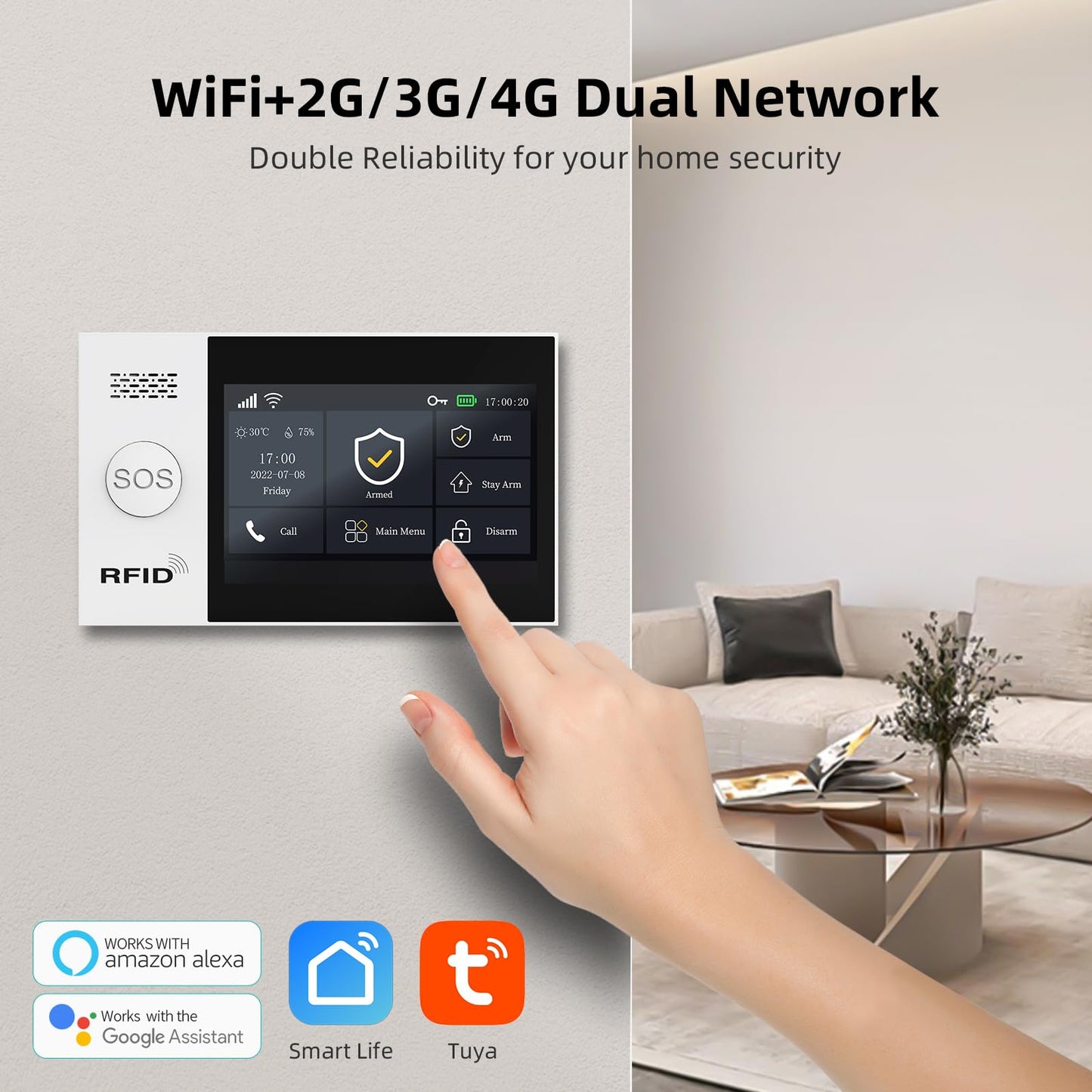 LWOHSI Wireless Home Alarm System with LCD Touch Screen,Smart Home Security Systems with DIY Door Sensor,Motion Detector,GSM 4G /App Instant Alerts for Apartment,No Monthly Fee