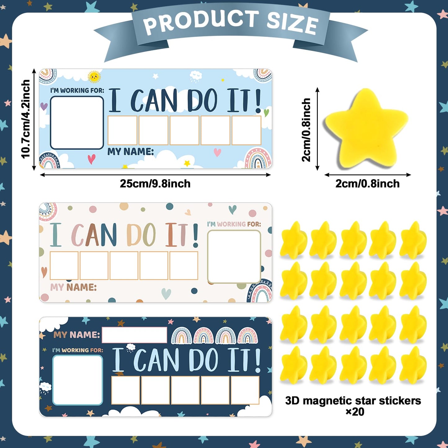 3 Sets Magnetic Rewards Chart for Kids I Can Do It Token Board Boho Rainbow Behavior Chart at Home Positive Star and Customization Goal Box Incentives for Teacher Essentials Elementary Classroom