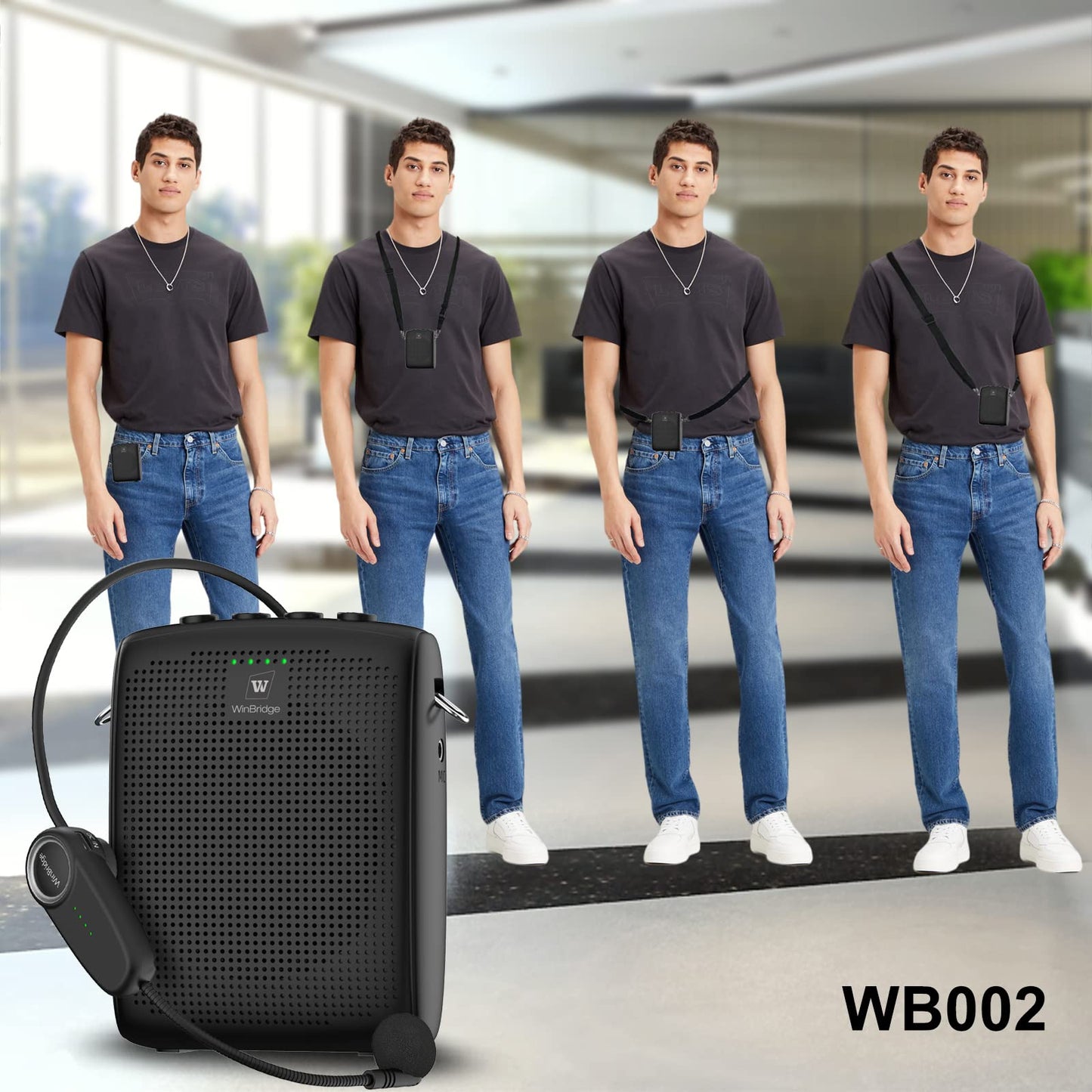 WinBridge Voice Amplifier with Bluetooth, Portable Speaker and Microphone Set, Wireless Mic Headset Speaker for Teachers, Tour Guide, Public Speaking, Fitness Instructors, Features Mute, 15W WB002
