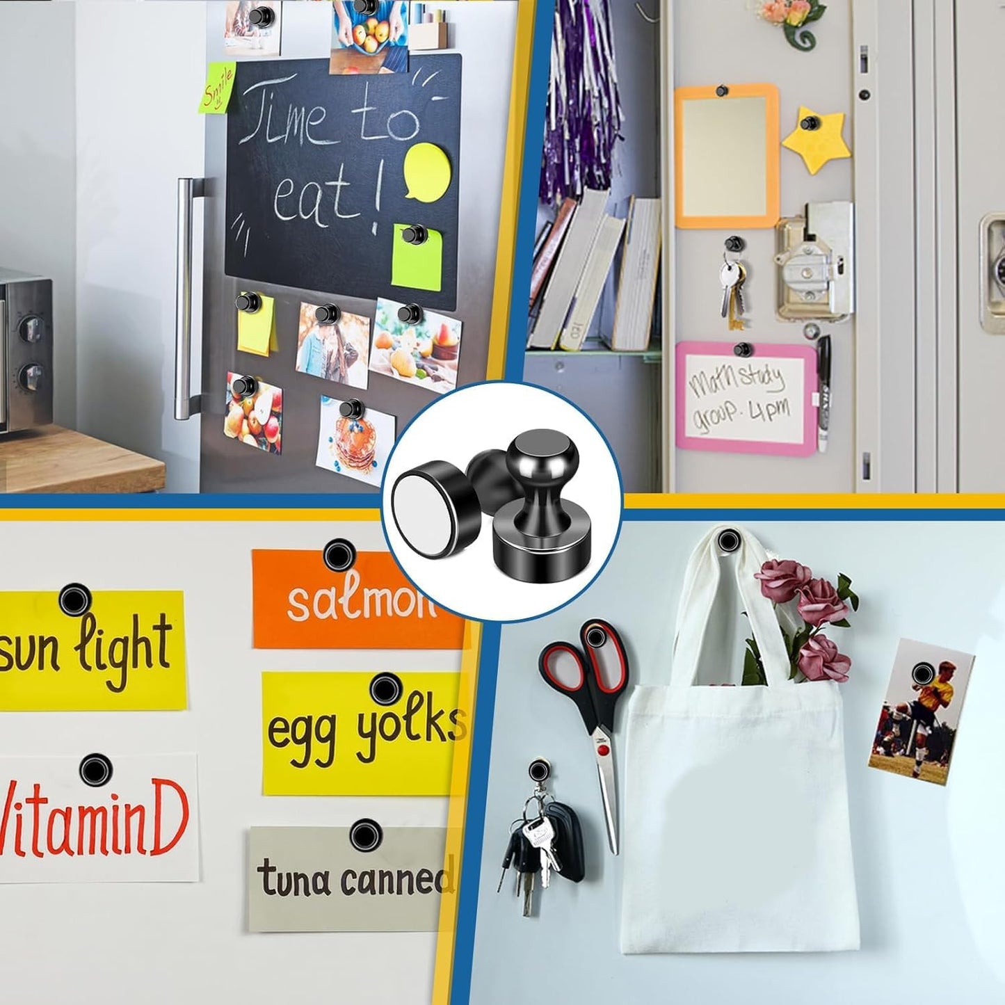 LOVIMAG Fridge Magnets 50Pcs Refrigerator Whiteboard Small Strong Magnet Classroom Kitchen Accessories Decorative Locker Set Decor Must Haves Office Calendar Refrigerador Magnetic Cute Crafts Black