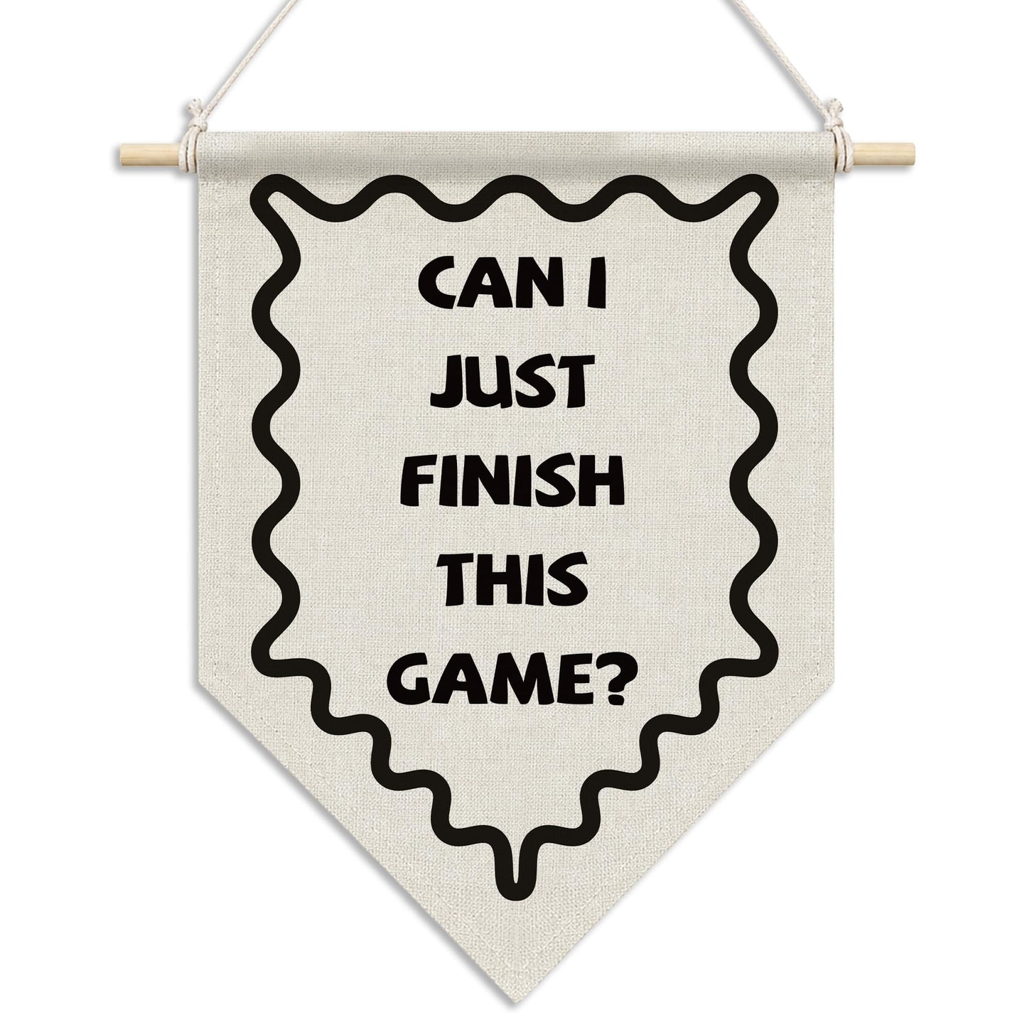 RUKUPA Video Game Room Wall Art Decor, Boys Room Hanging Pennant Flag, Can I Just Finish This Game Minimalist Gaming Wall Art Poster Hanger for Kids Teen Boys Bedroom Playroom Decor, 11x15 Inch