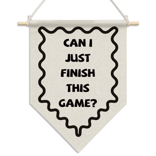RUKUPA Video Game Room Wall Art Decor, Boys Room Hanging Pennant Flag, Can I Just Finish This Game Minimalist Gaming Wall Art Poster Hanger for Kids Teen Boys Bedroom Playroom Decor, 11x15 Inch