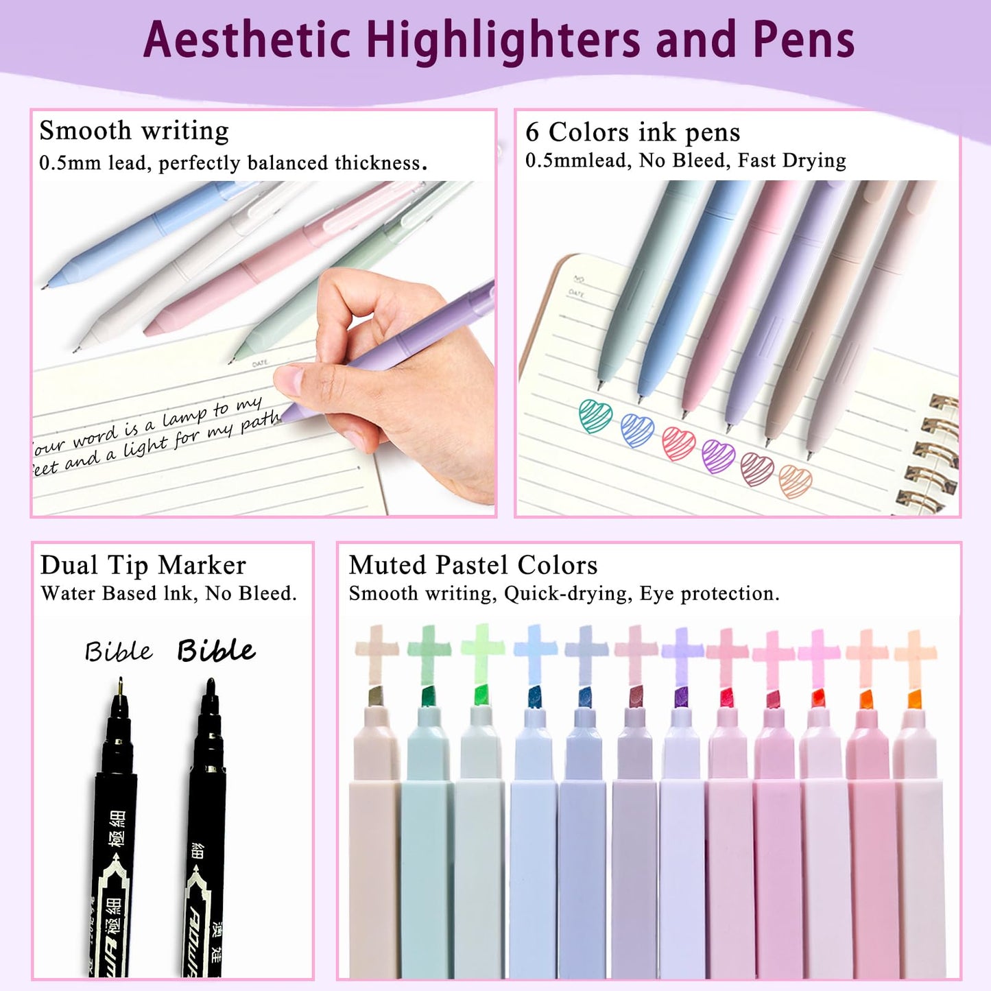 Bible Study Supplies Journaling Kit for Women,Office School Supply Set with Large Pen Case,Bible Study Journal Notebook,No-Bleed Highlighters and Pens,Sticky Notes,Bible Tabs Bookmark (purple)